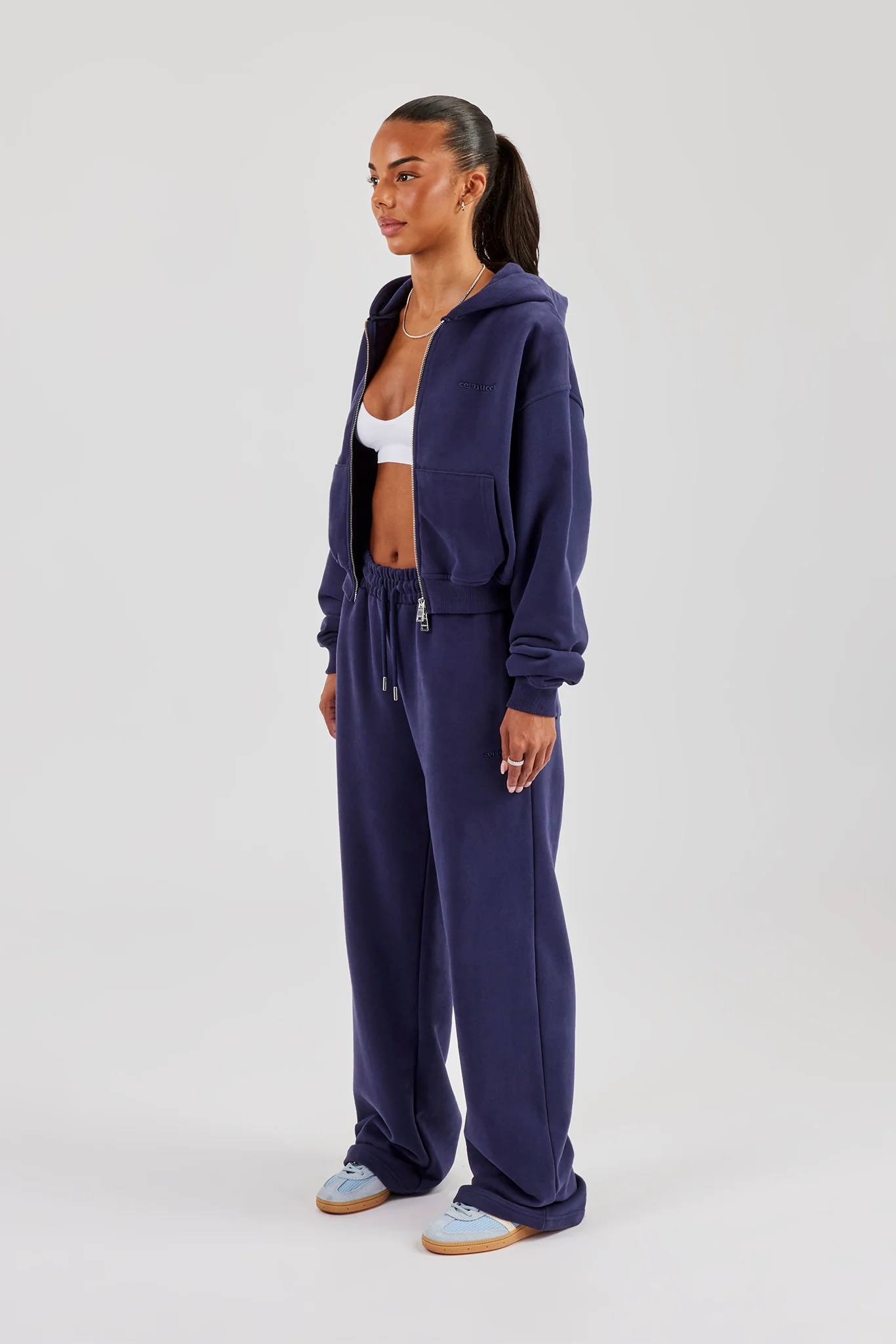 Cernucci Cropped Zip Through Hoodie & Wide Leg Jogger - Navy - Image 2