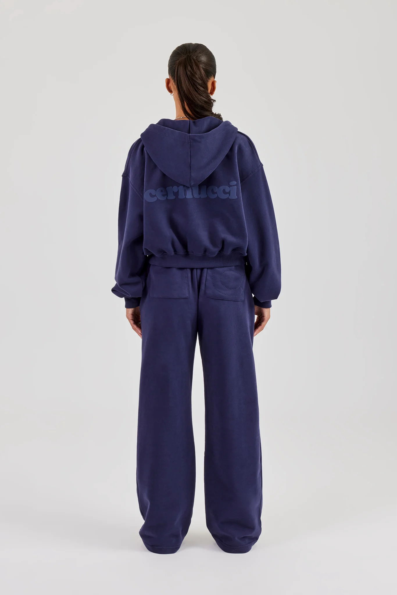 Cernucci Cropped Zip Through Hoodie & Wide Leg Jogger - Navy - Image 3