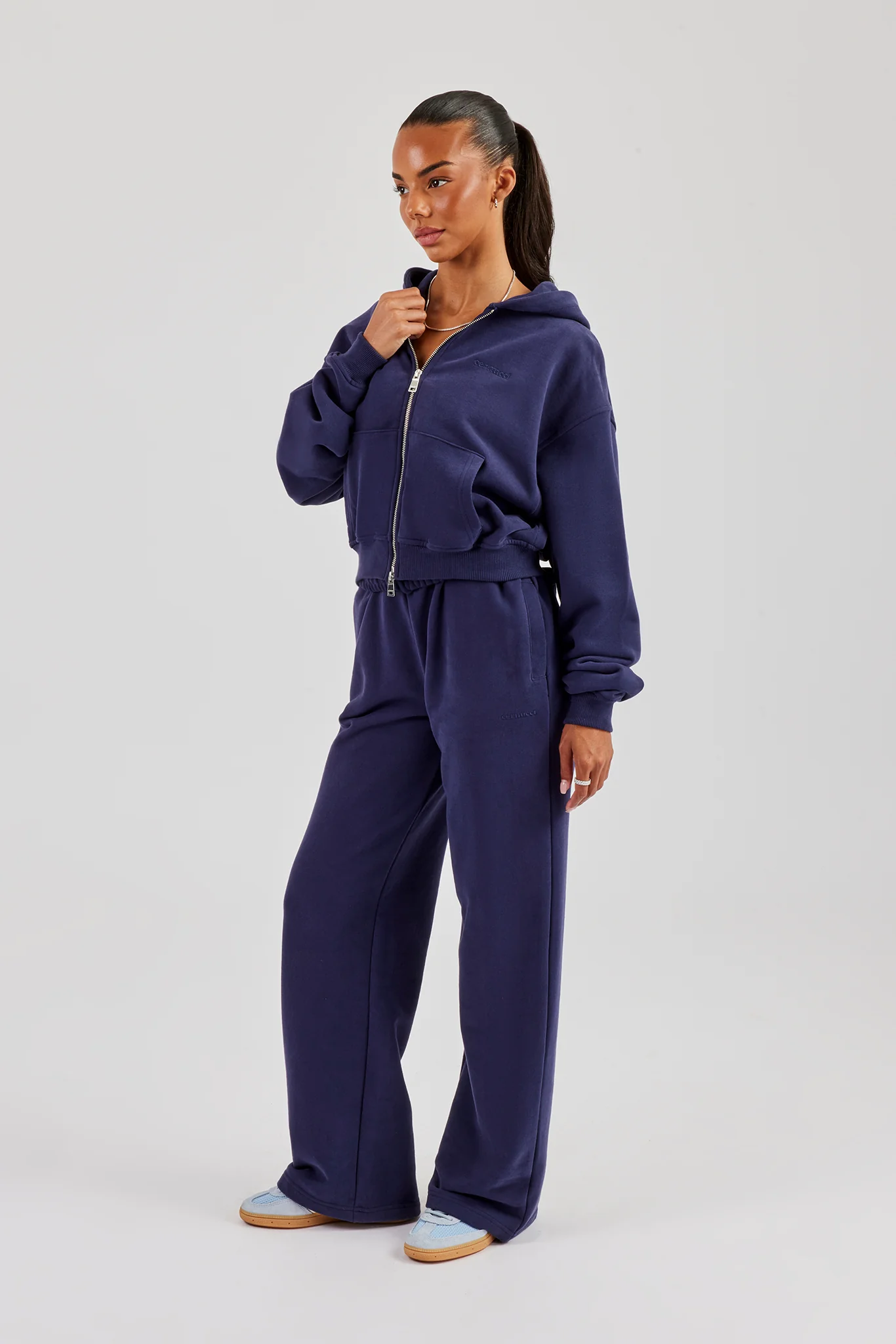 Cernucci Cropped Zip Through Hoodie & Wide Leg Jogger - Navy - Image 4