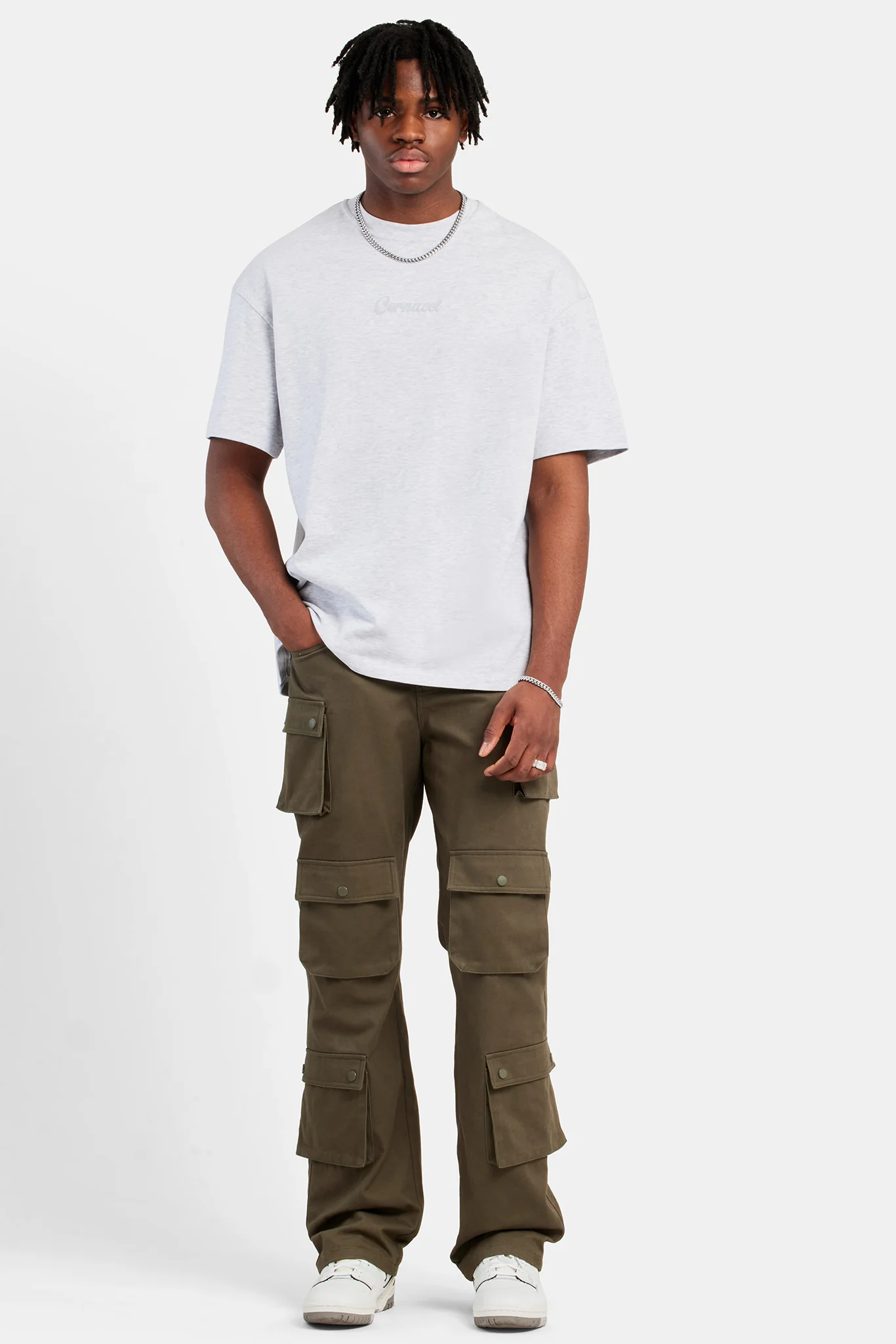 Cernucci Debossed Oversized T-Shirt - Ash Grey - Image 3