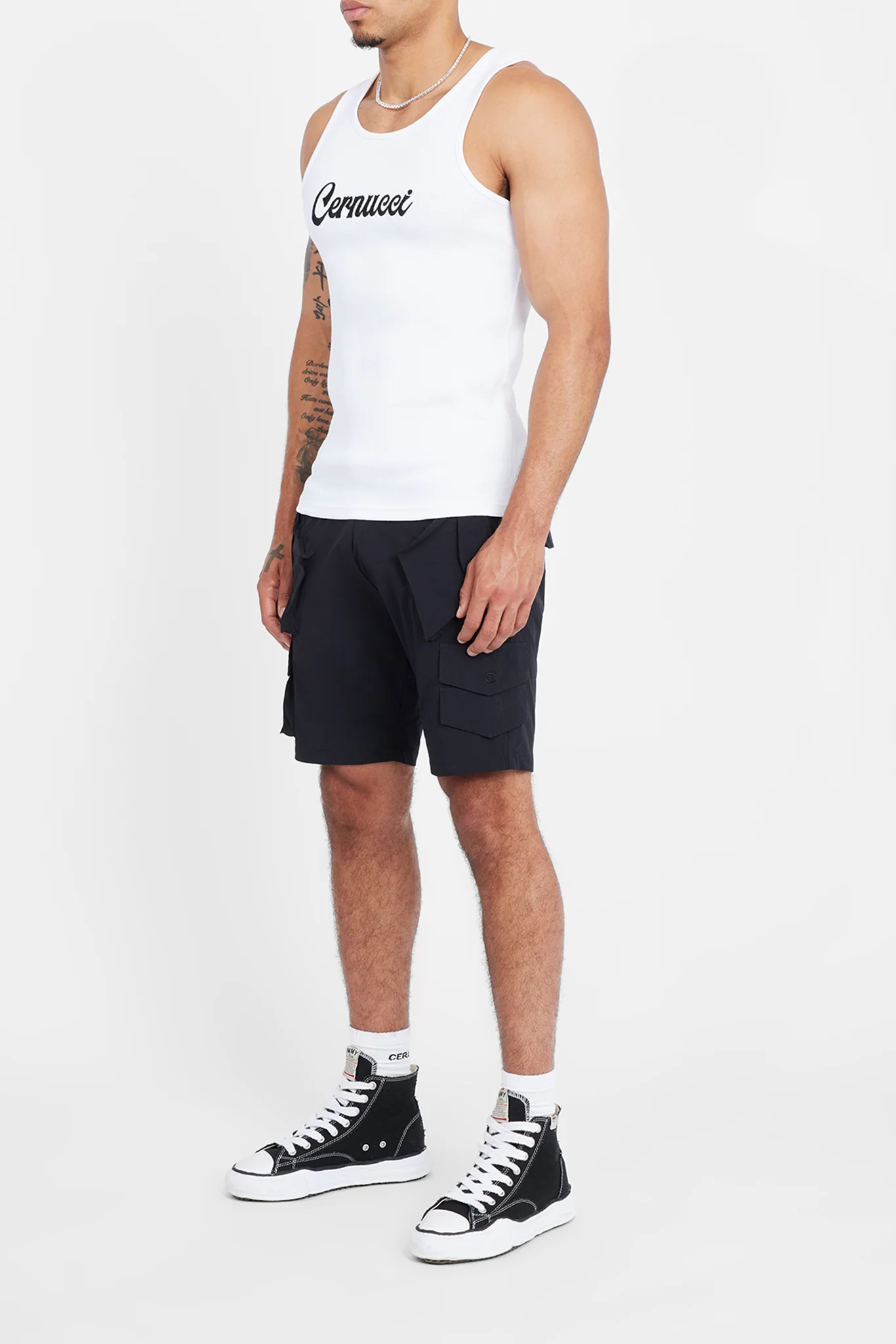 Cernucci Embroidered Muscle Fit Vest - White - Image 3