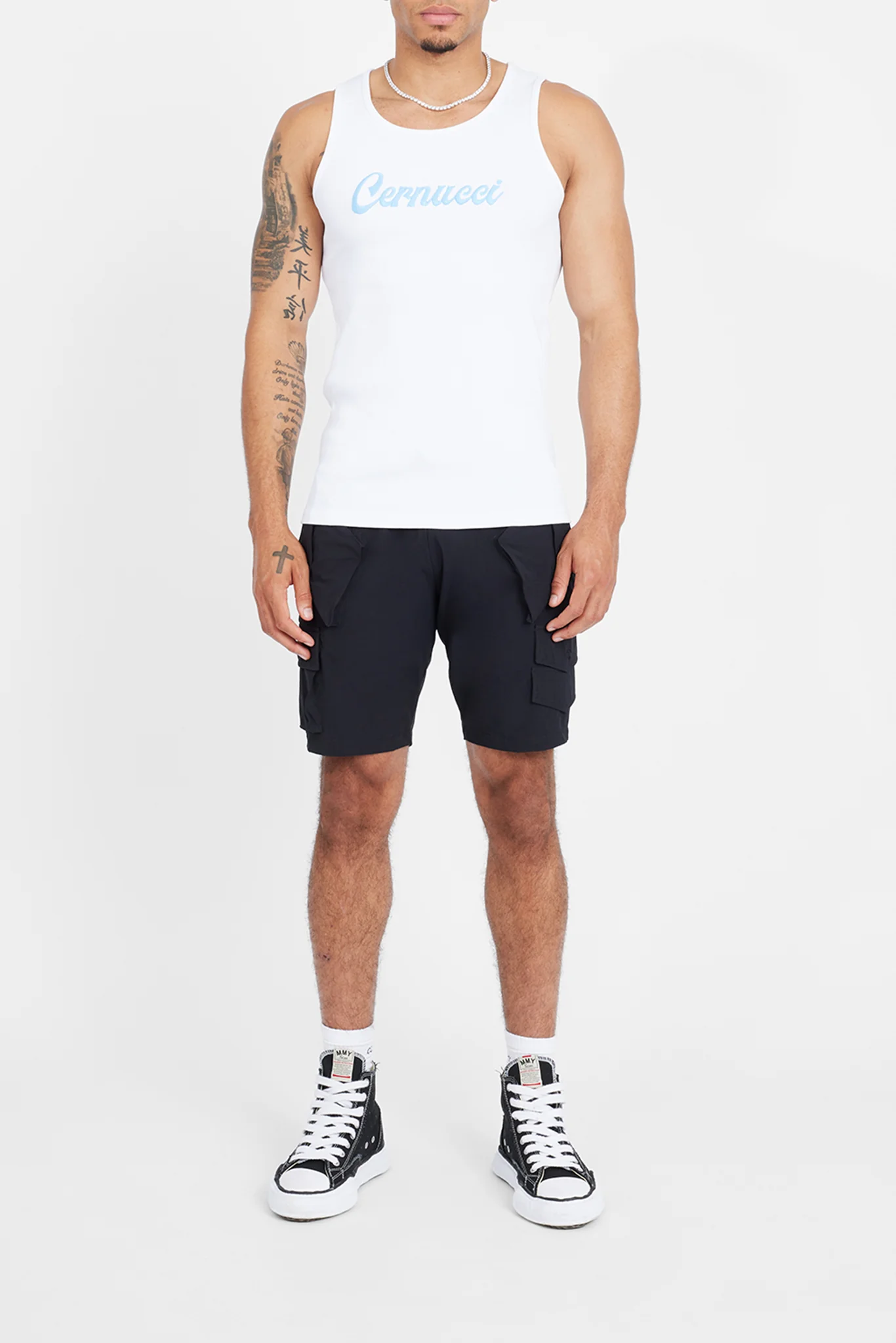 Cernucci Embroidered Muscle Fit Vest - White & Blue - Image 2