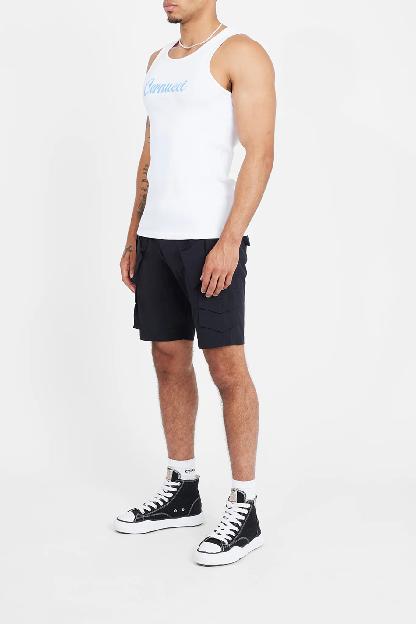 Cernucci Embroidered Muscle Fit Vest - White & Blue - Image 3