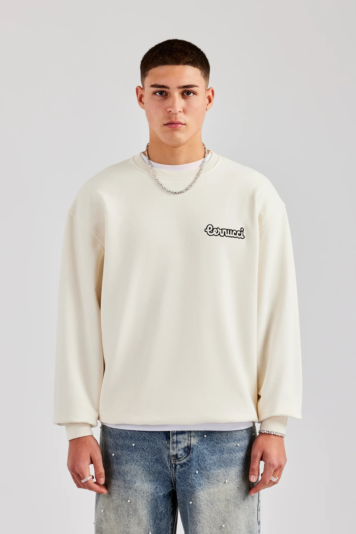 Cernucci Embroidered Oversized Sweatshirt - Off White - Image 3