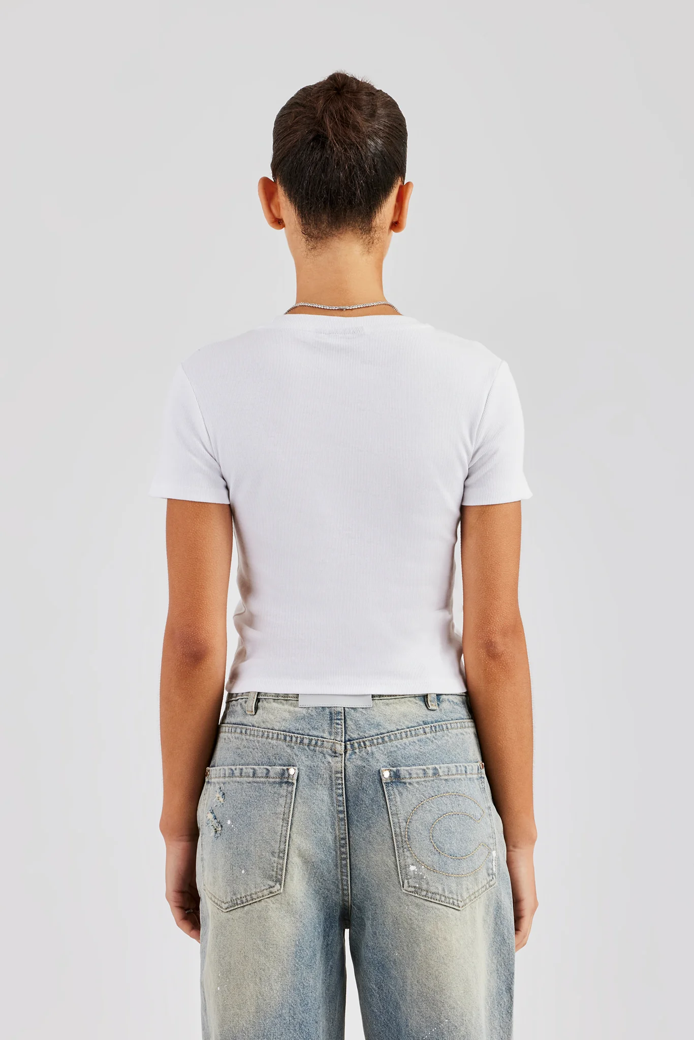 Cernucci Embroidered Rib Baby Tee - White - Image 4