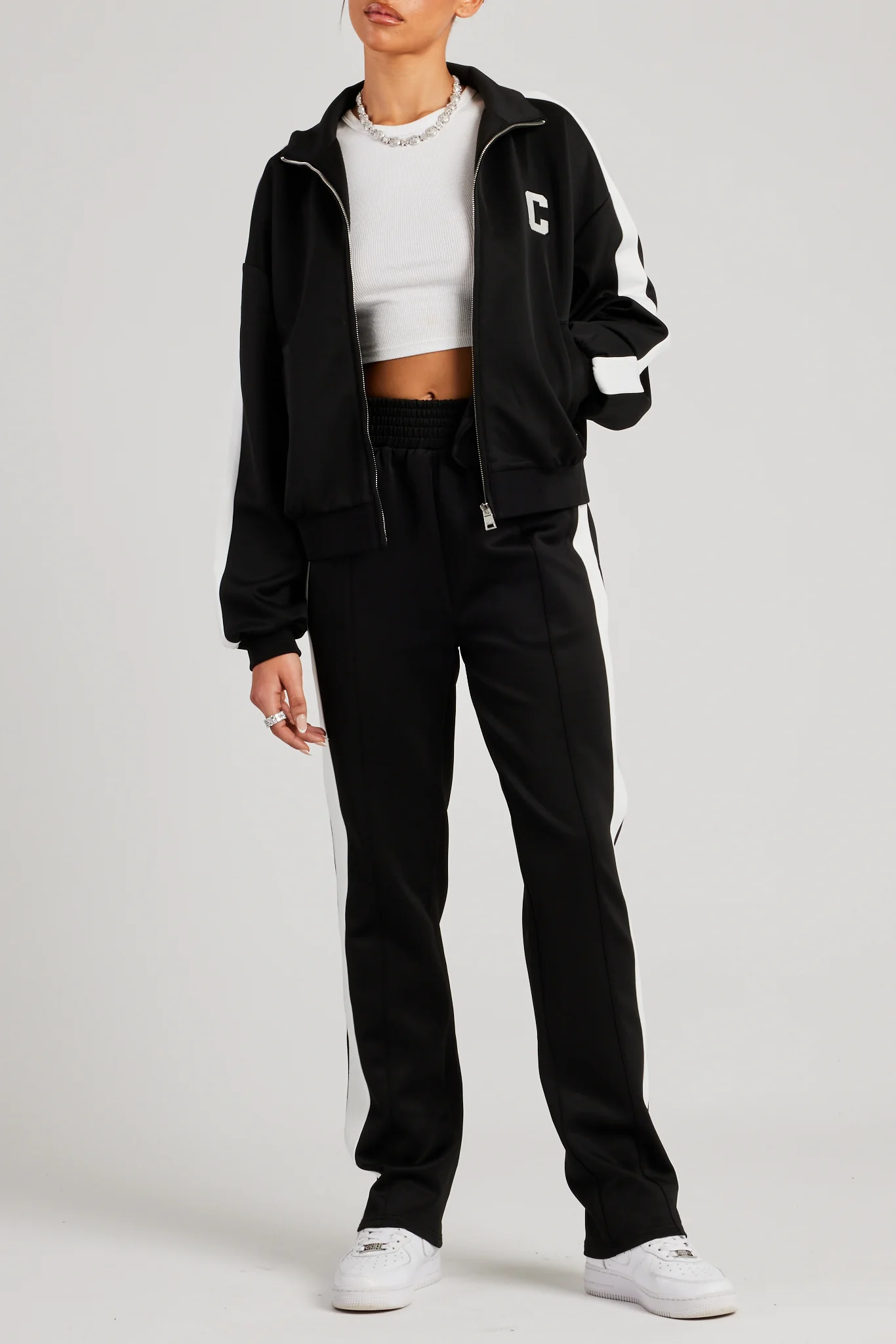 Cernucci Embroidered Varsity Track Jacket - Black - Image 2
