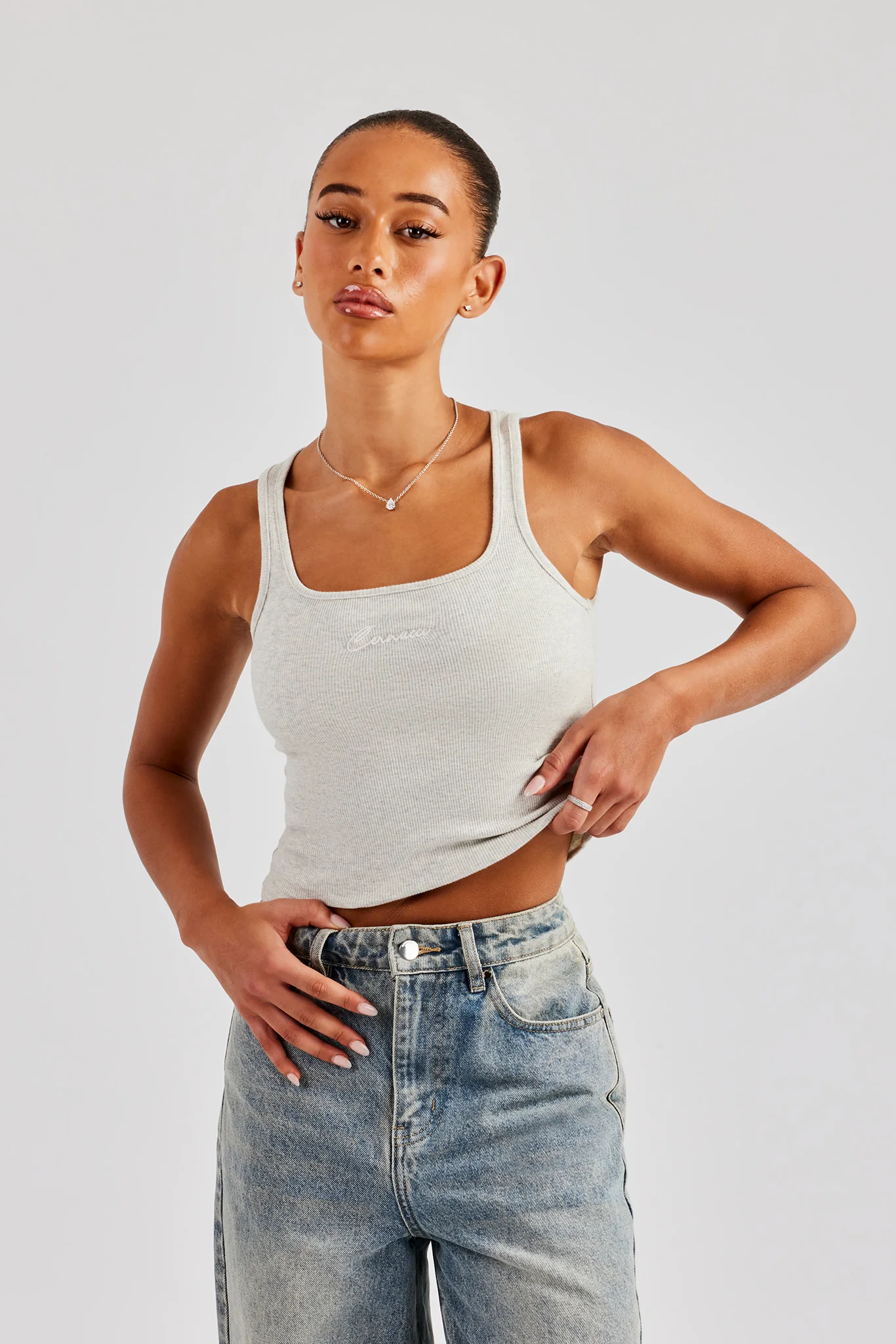 Cernucci Embroidered Vest Top - Grey Marl - Image 4
