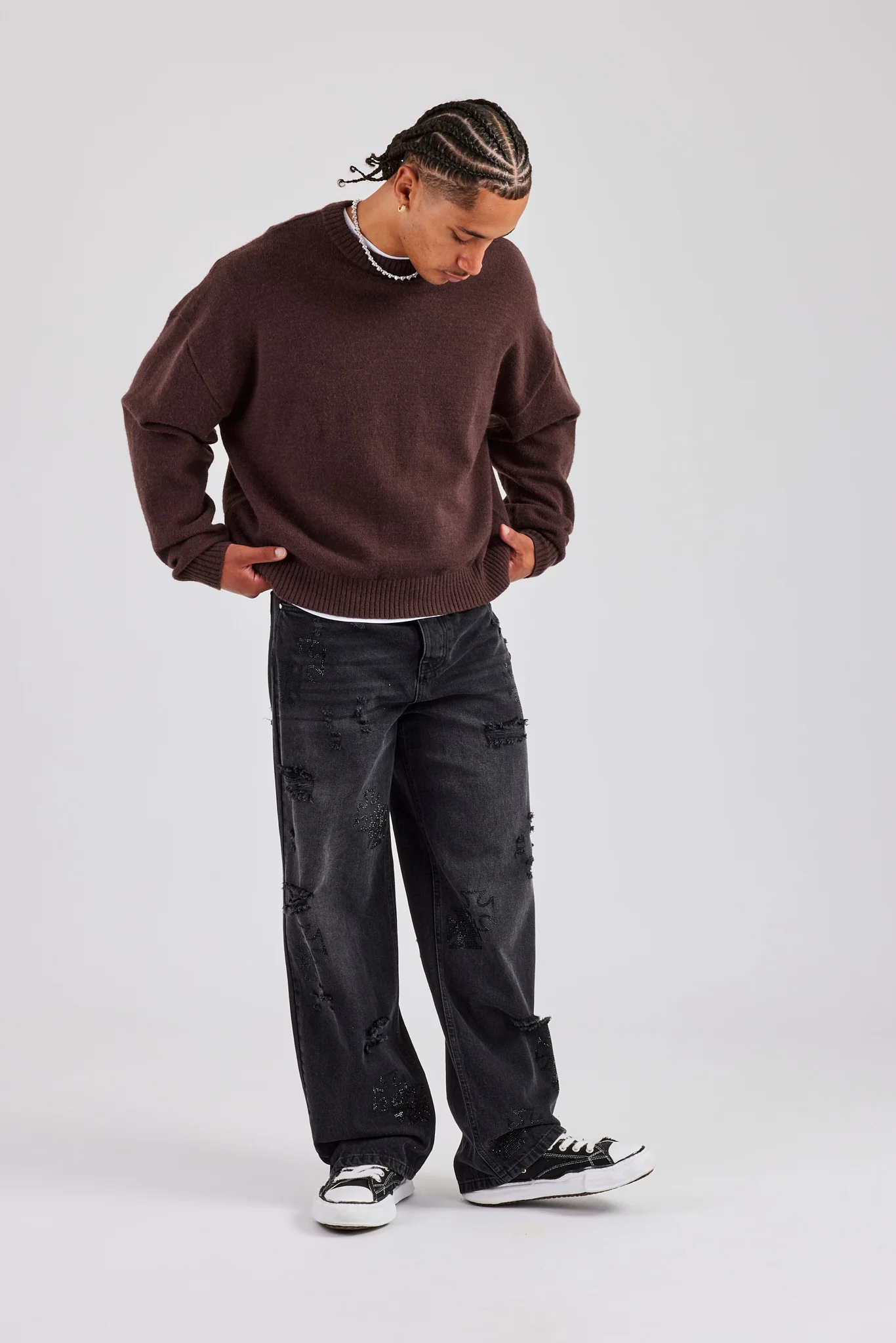 Cernucci Fluffy Intarsia Sweater - Chocolate - Image 4