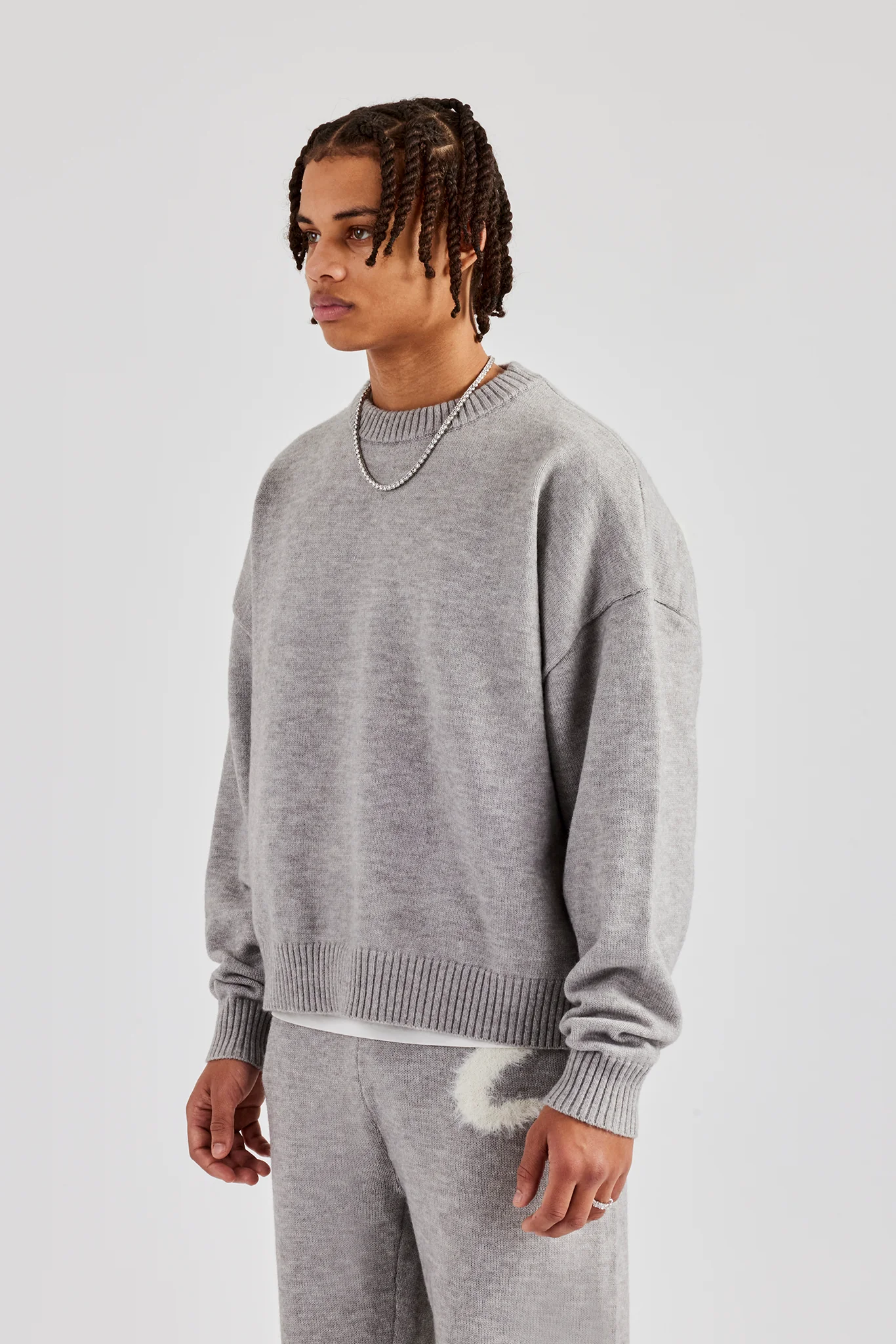 Cernucci Fluffy Intarsia Sweater - Grey - Image 2