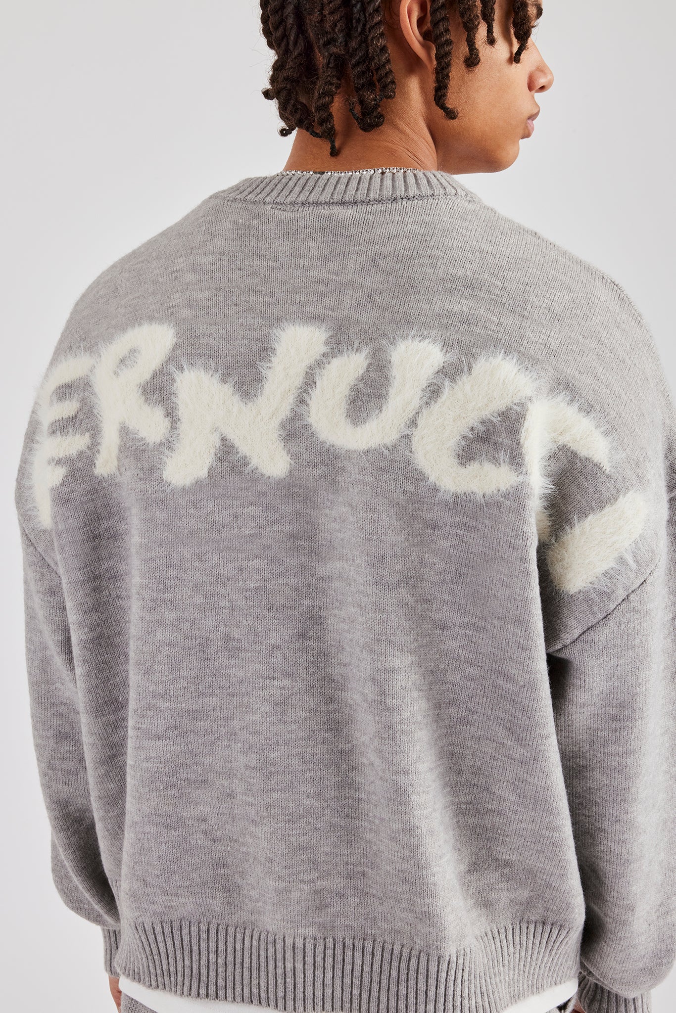Cernucci Fluffy Intarsia Sweater - Grey - Image 3