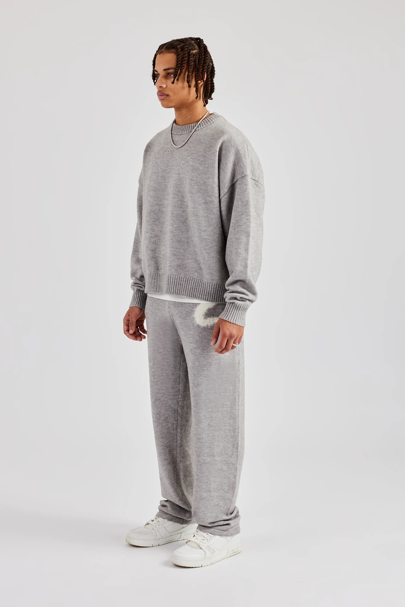 Cernucci Fluffy Intarsia Sweater & Jogger - Grey - Image 3