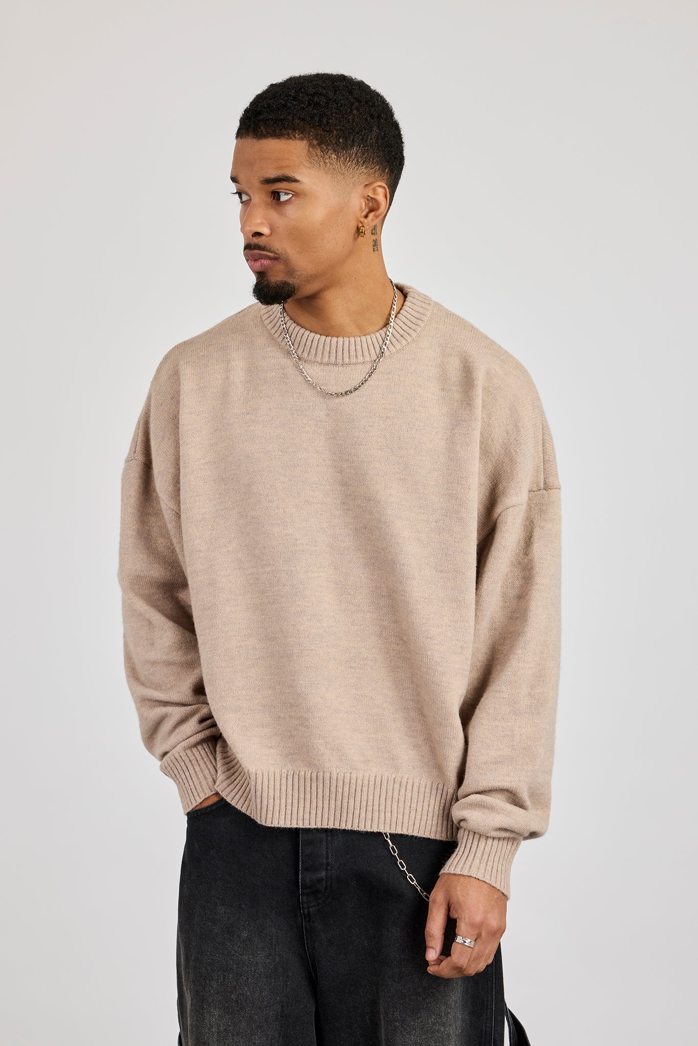 Cernucci Fluffy Intarsia Sweater - Taupe - Image 2