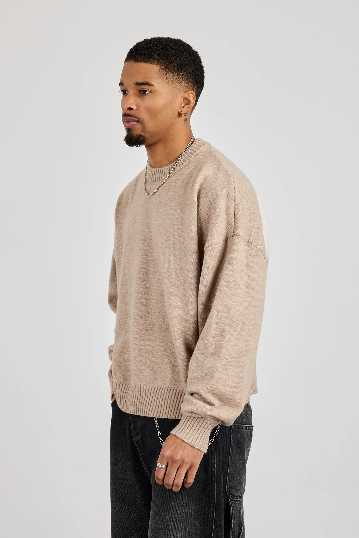Cernucci Fluffy Intarsia Sweater - Taupe - Image 3
