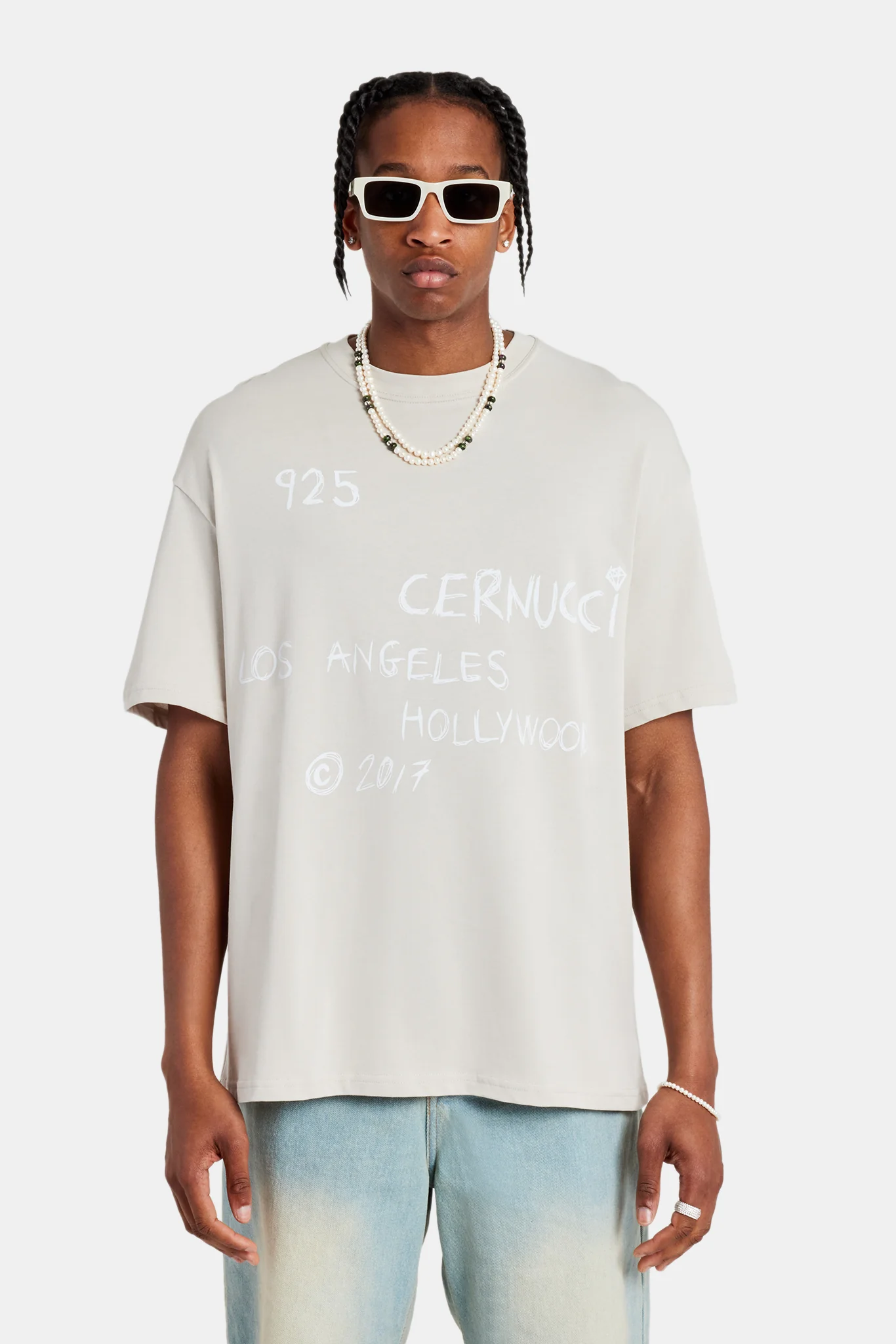 Cernucci Front Text Oversized T-Shirt - Stone - Image 2