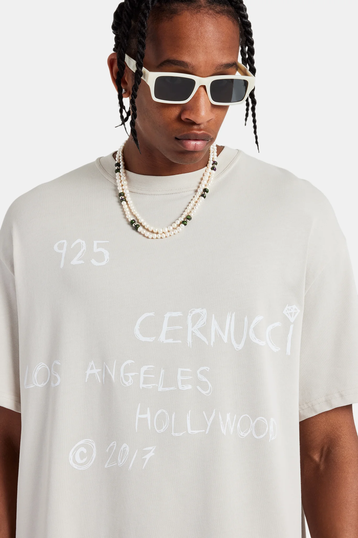 Cernucci Front Text Oversized T-Shirt - Stone - Image 4