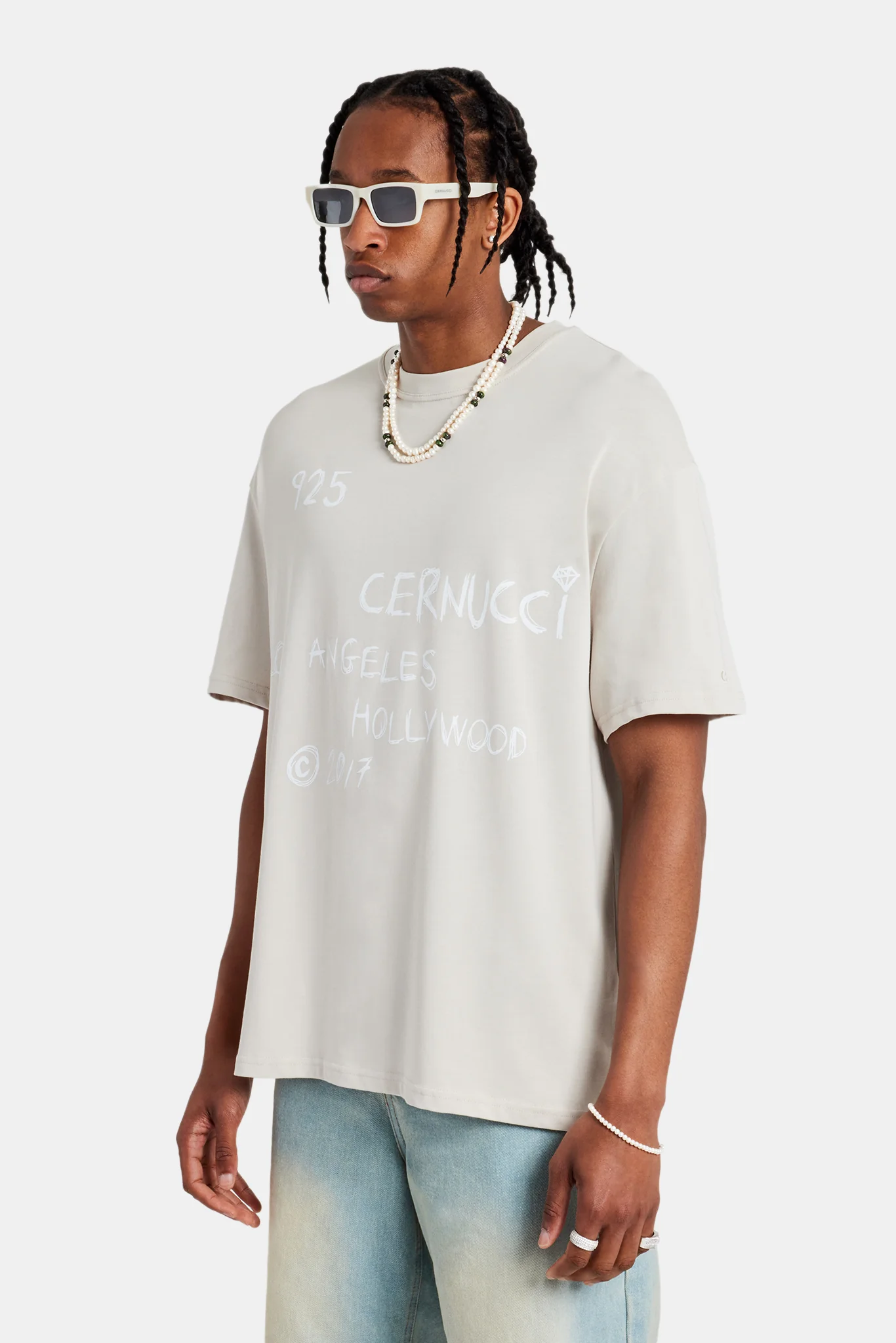 Cernucci Front Text Oversized T-Shirt - Stone - Image 5
