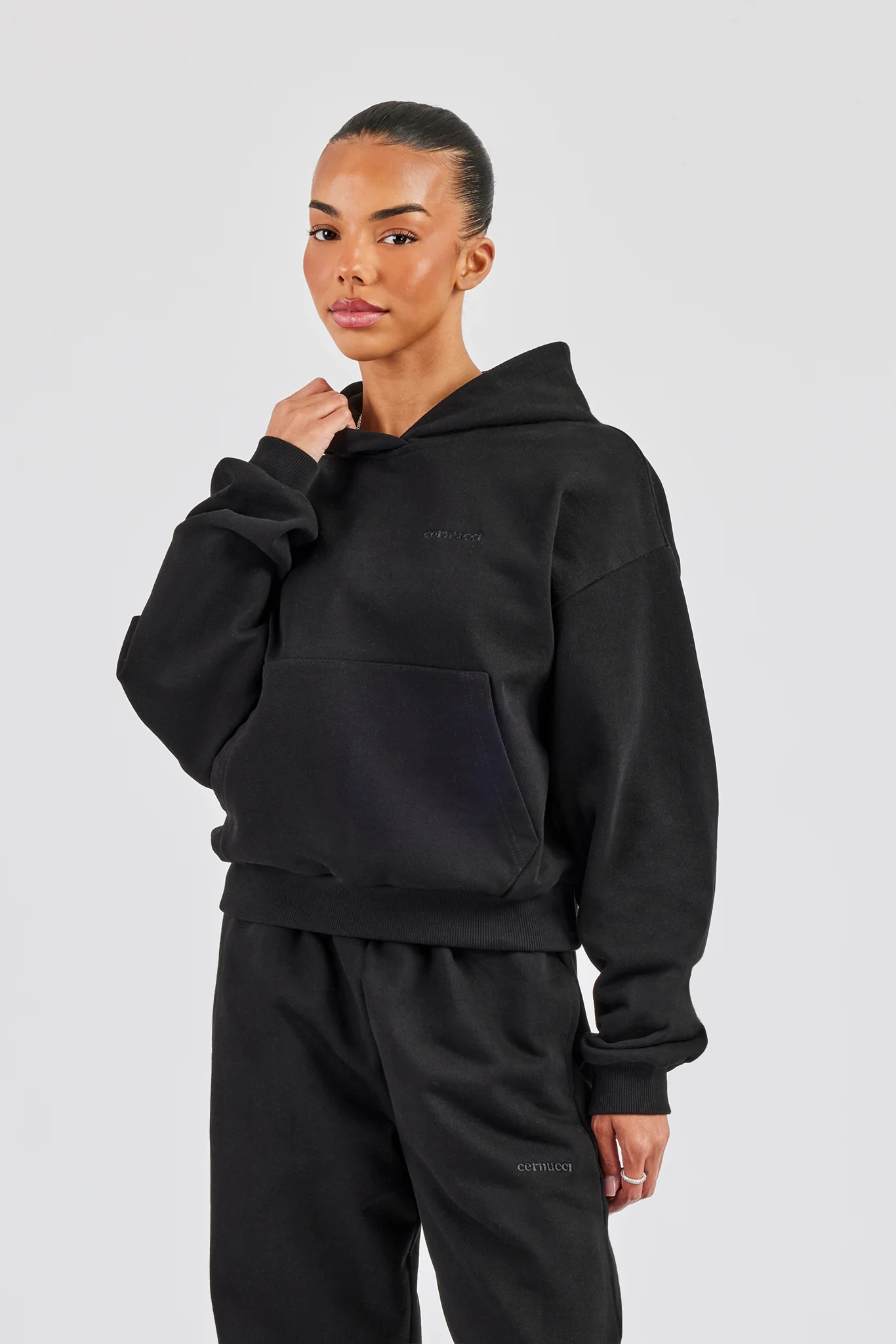 Cernucci Bubble Boxy Hoodie & Wide Leg Jogger - Black - Image 12