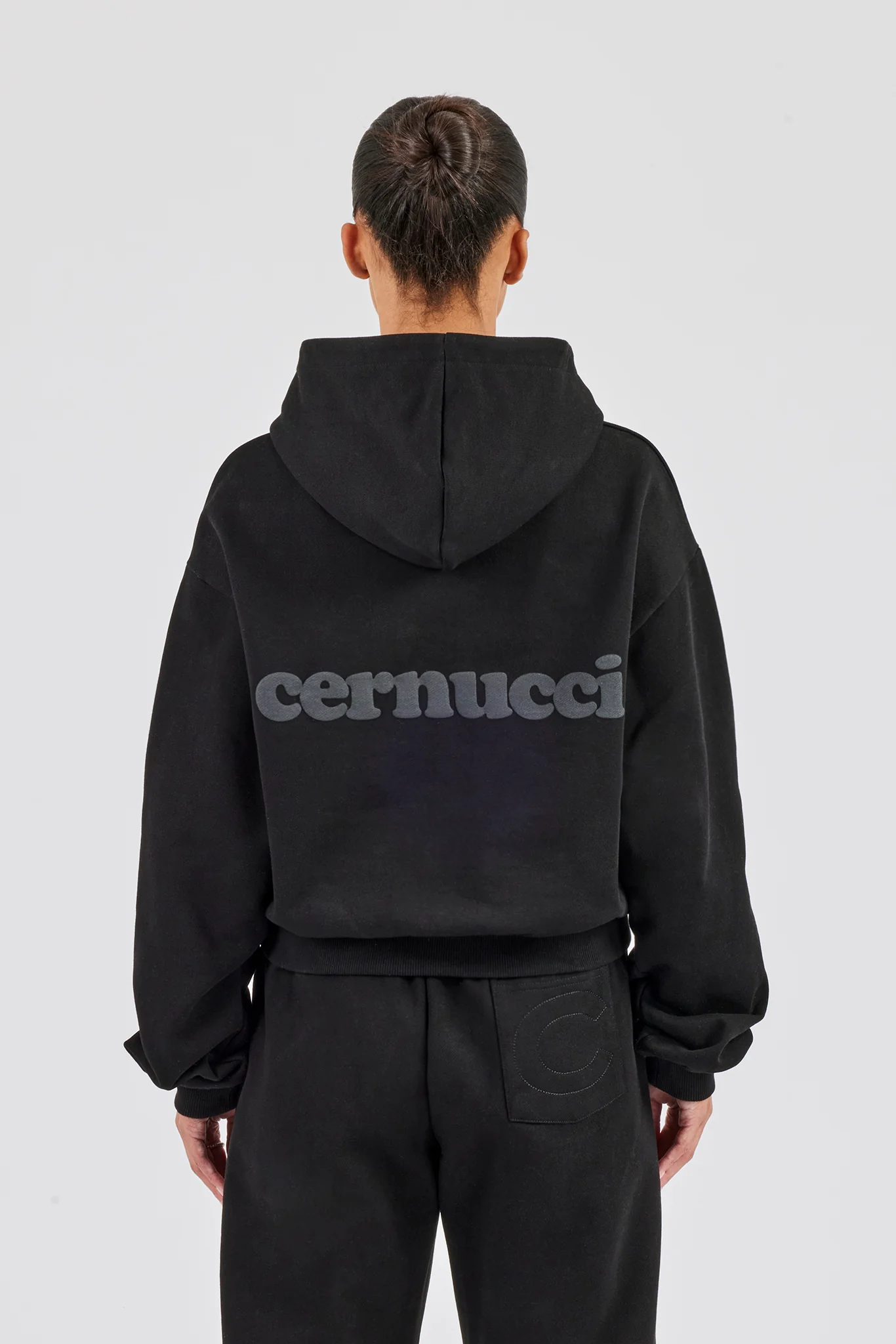 Cernucci Bubble Boxy Hoodie & Wide Leg Jogger - Black - Image 6