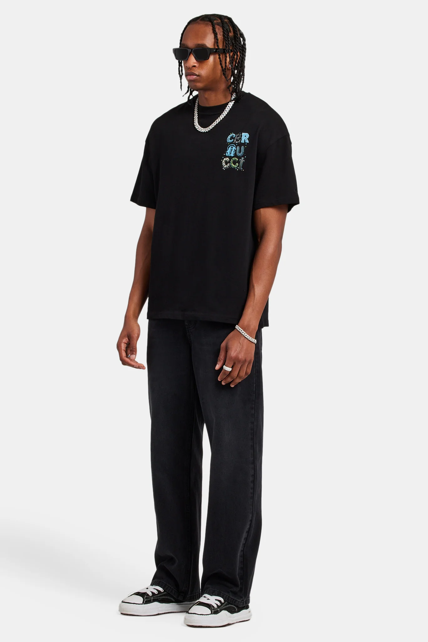 Cernucci Letter Rhinestone Oversized T-Shirt - Black - Image 4