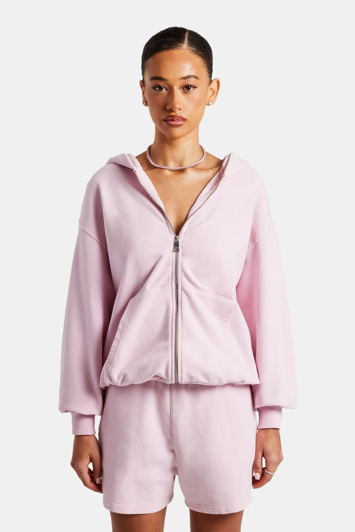 Cernucci Zip Through Hoodie & Short Set  - Pink - Image 4