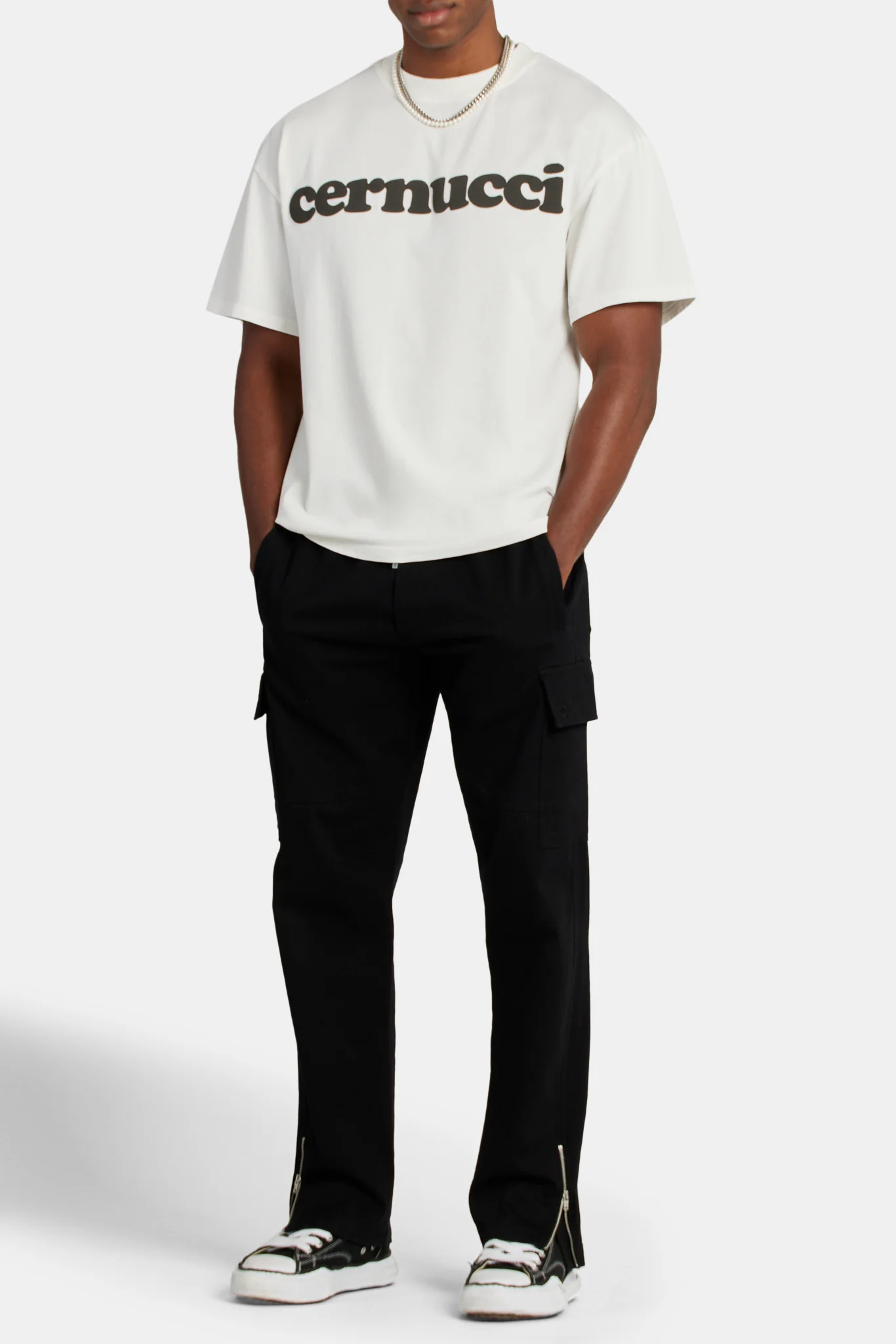 Boxy Cernucci Logo Puff Print T-Shirt - Ecru - Image 4