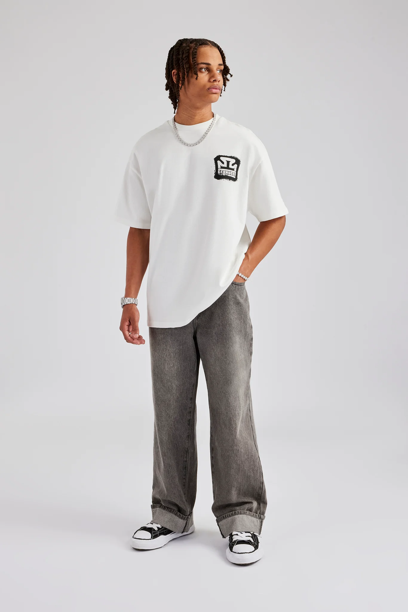 Cernucci Motif Oversized T-Shirt - Off White - Image 4