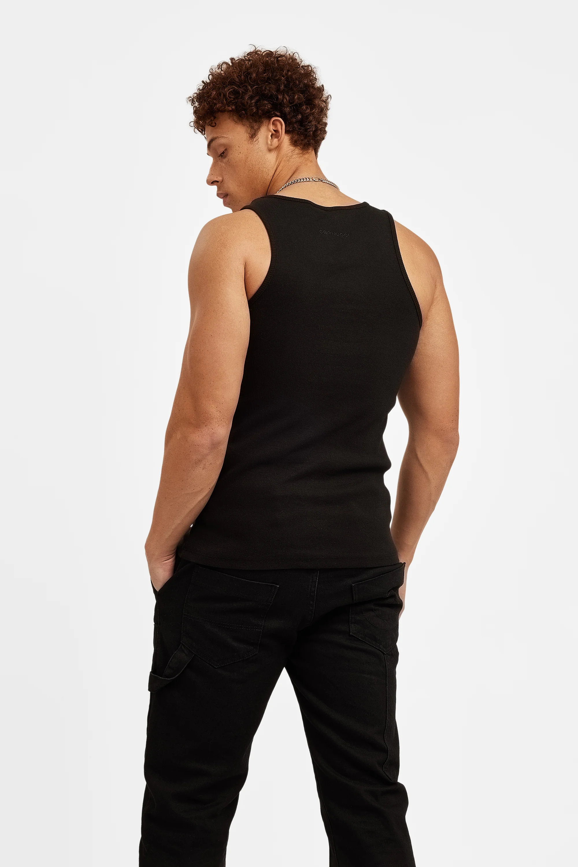 Cernucci Muscle Fit Ribbed Vest - Black - Image 2