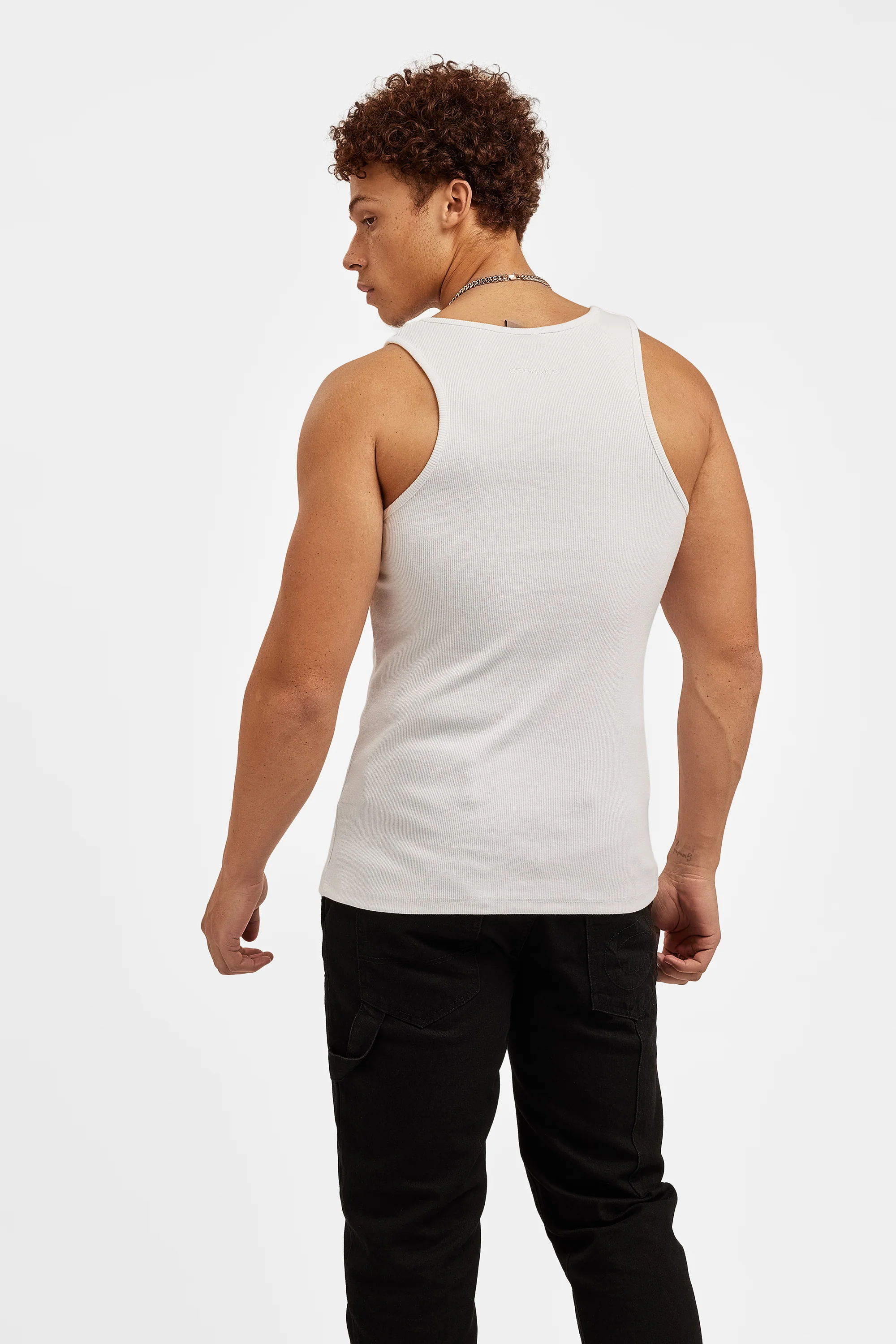 Cernucci Muscle Fit Ribbed Vest - White - Image 3