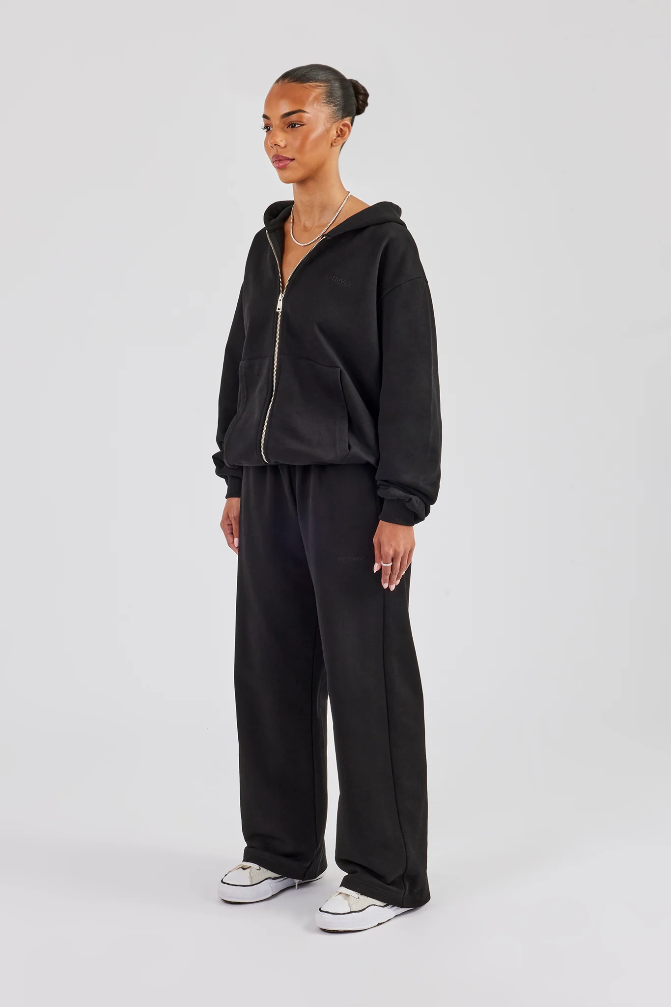 Cernucci Oversized Zip Through Hoodie & Wide Leg Jogger - Black - Image 2