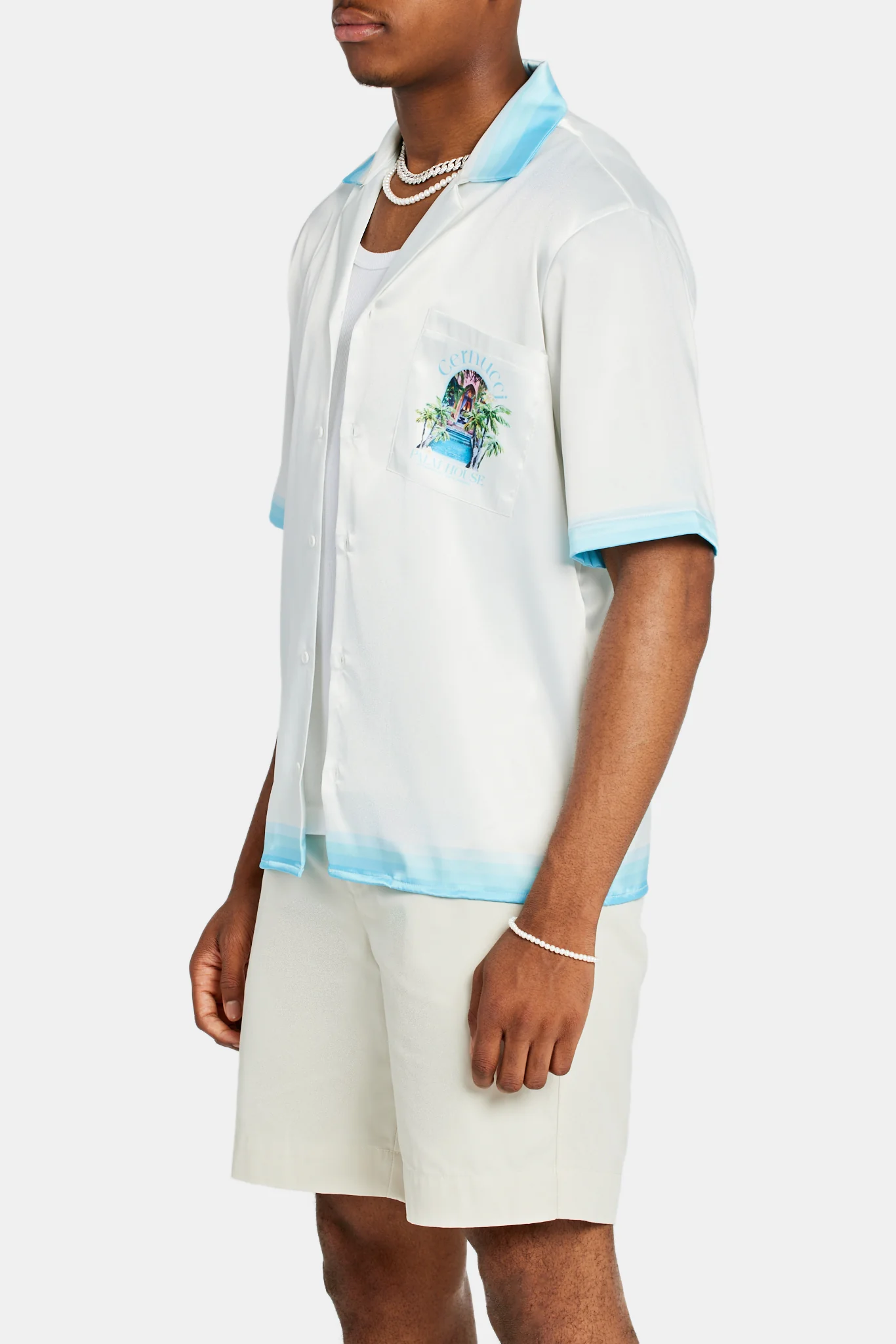 Cernucci Palm House Satin Shirt - Ecru - Image 3