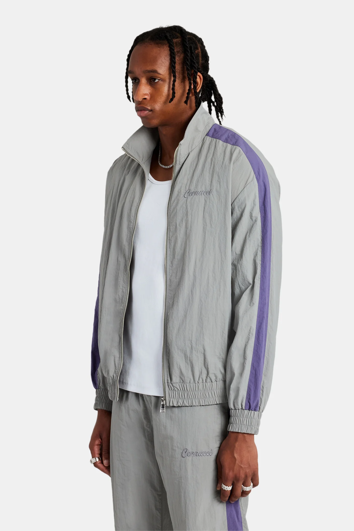 Cernucci Panelled Nylon Track Jacket - Charcoal - Image 2
