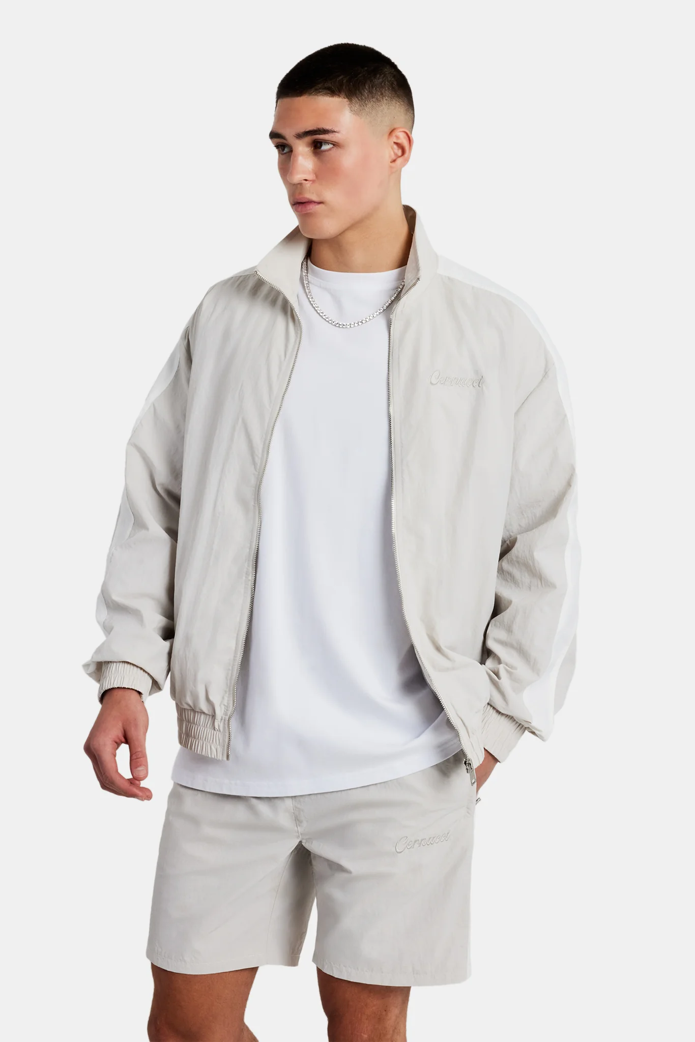 Cernucci Panelled Nylon Track Jacket & Short Set - Stone - Image 4