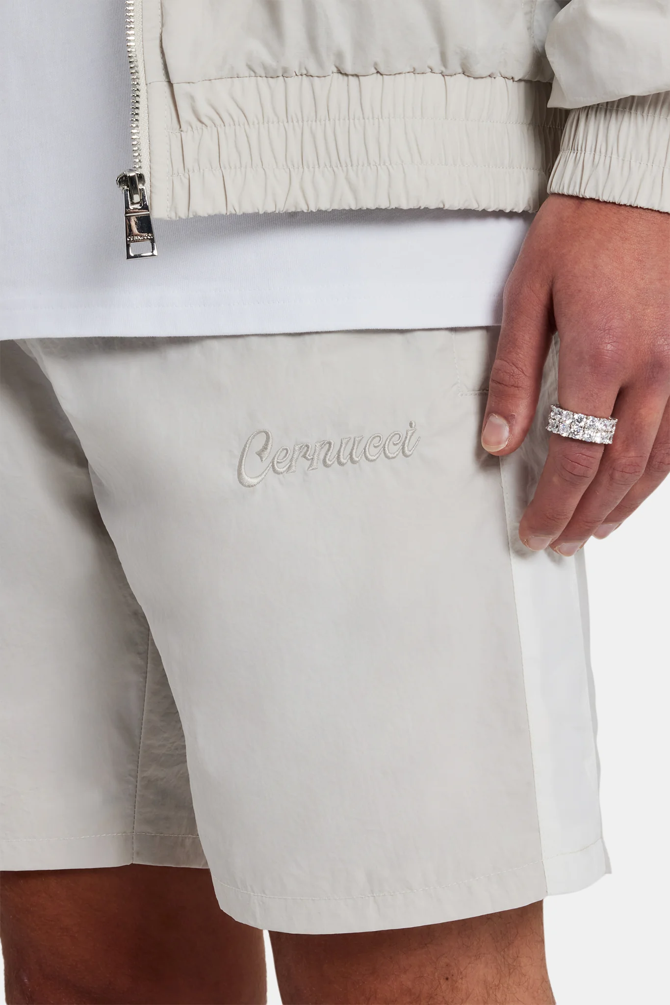 Cernucci Panelled Nylon Track Jacket & Short Set - Stone - Image 6