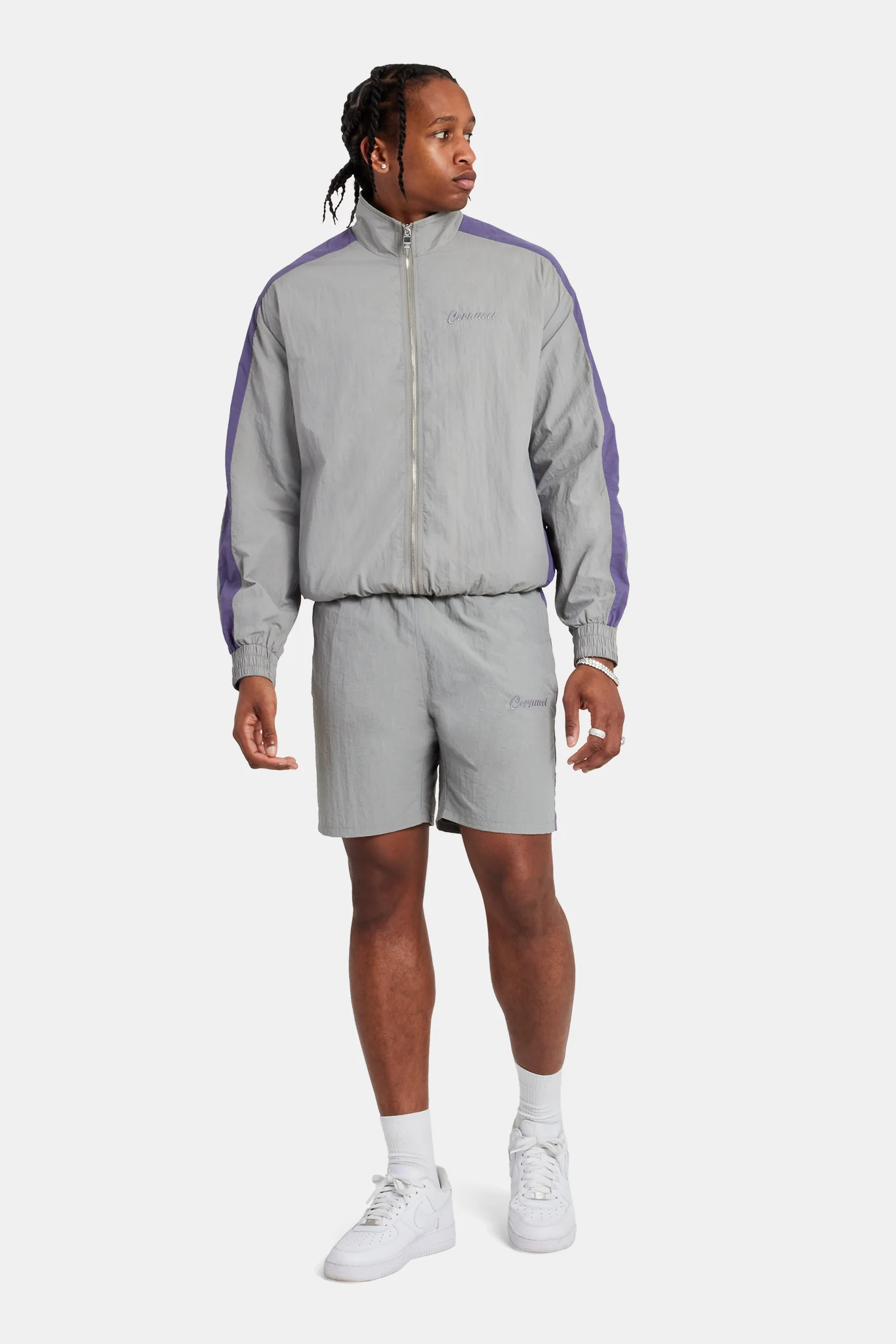 Cernucci Panelled Nylon Track Jacket & Short Set - Charcoal - Image 5