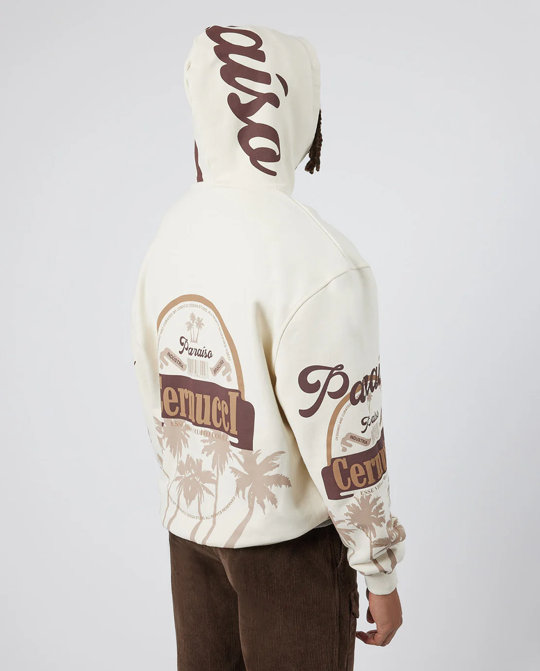 Cernucci Paradise Palm Print Hoodie - Ecru - Image 3