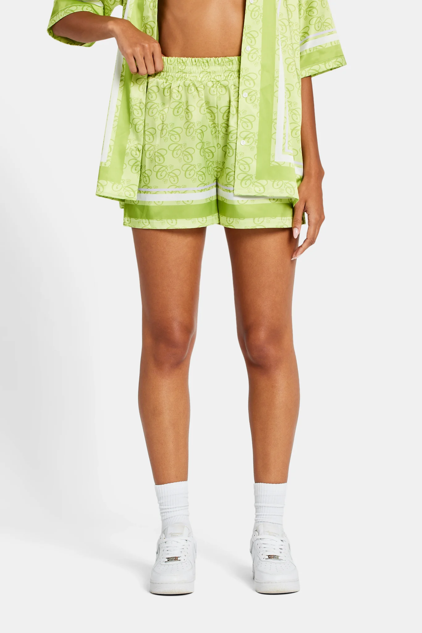 Cernucci Repeat Logo Border Satin Short - Lime - Image 2