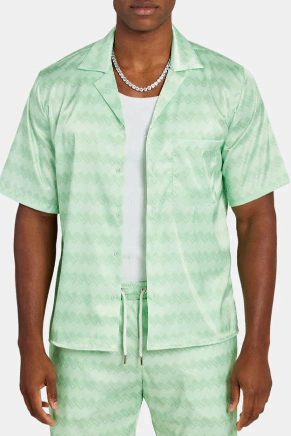 Cernucci Repeat Printed Satin Shirt - Lime - Image 2