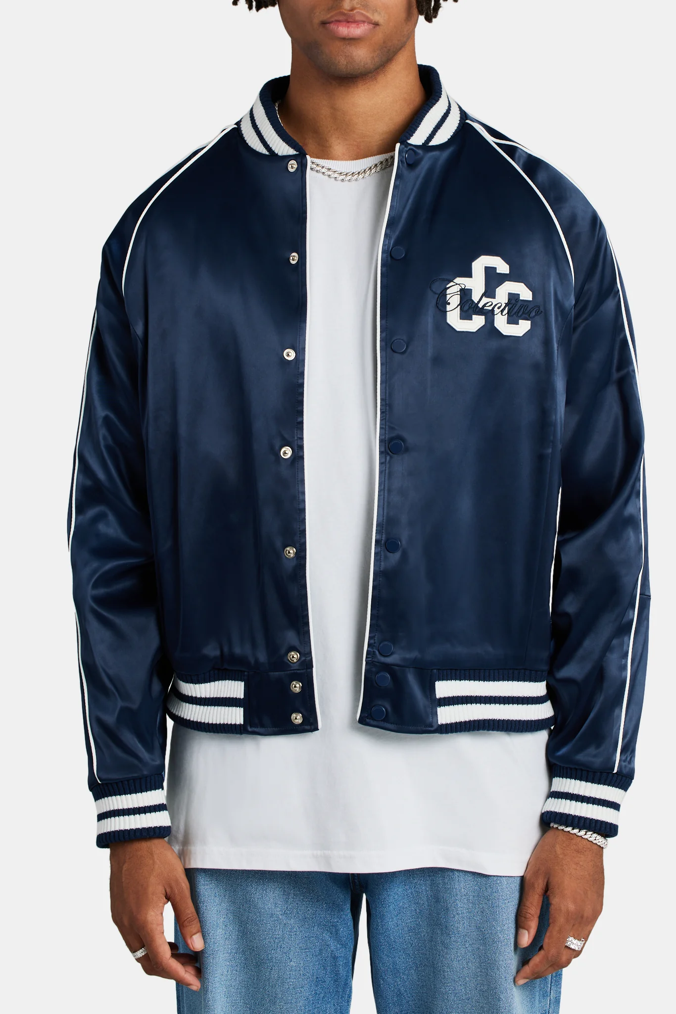 Cernucci Satin Souvenir Bomber Jacket - Navy - Image 2