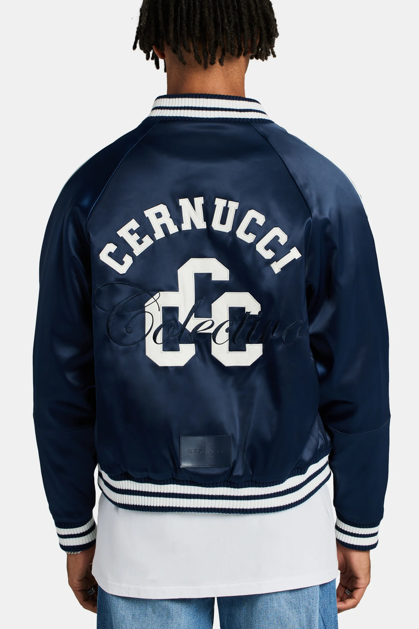 Cernucci Satin Souvenir Bomber Jacket - Navy - Image 4