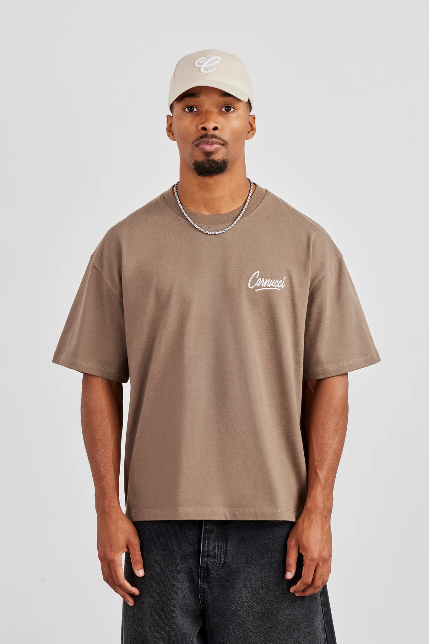 Cernucci Script Back Print T-Shirt - Taupe - Image 2