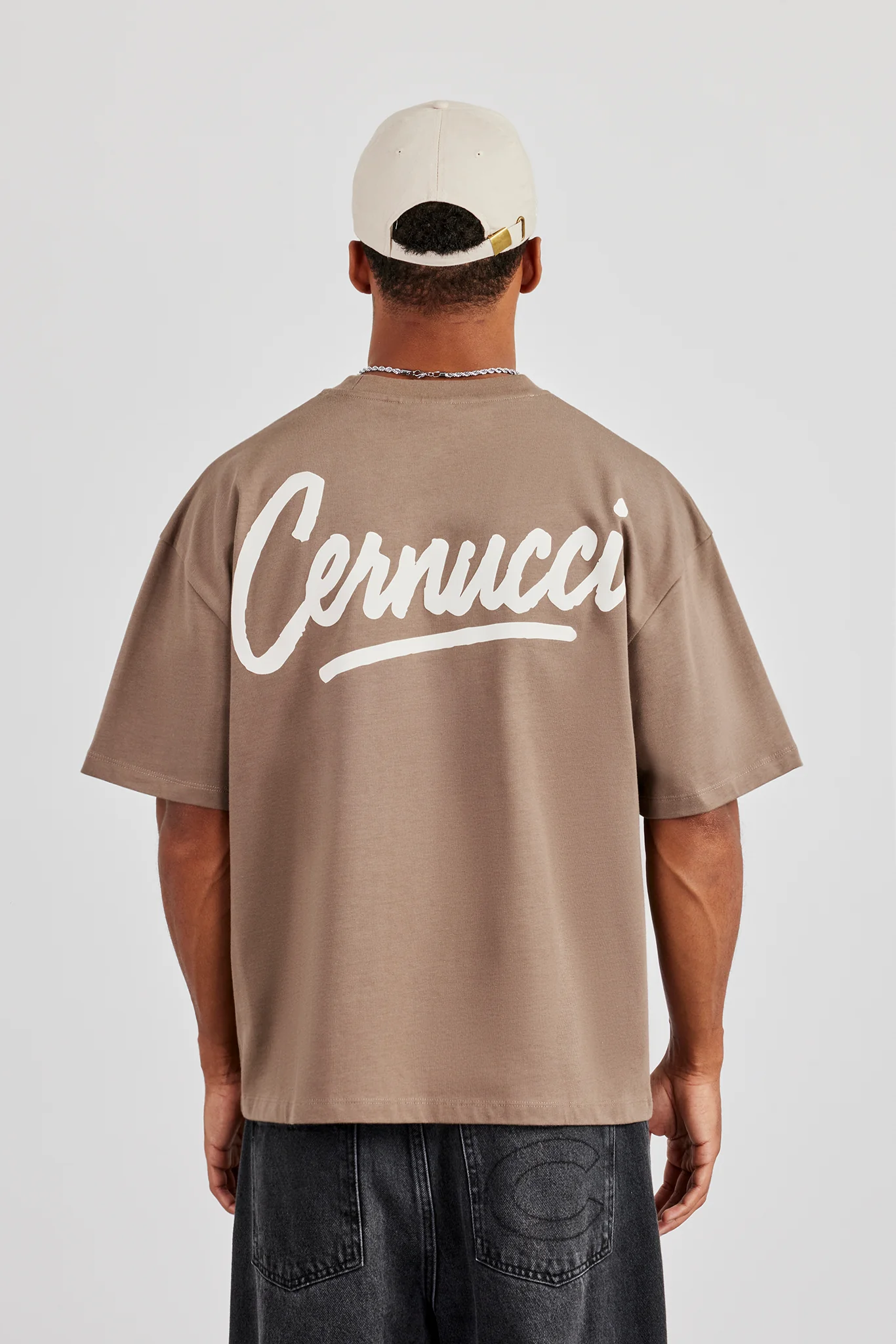Cernucci Script Back Print T-Shirt - Taupe - Image 4