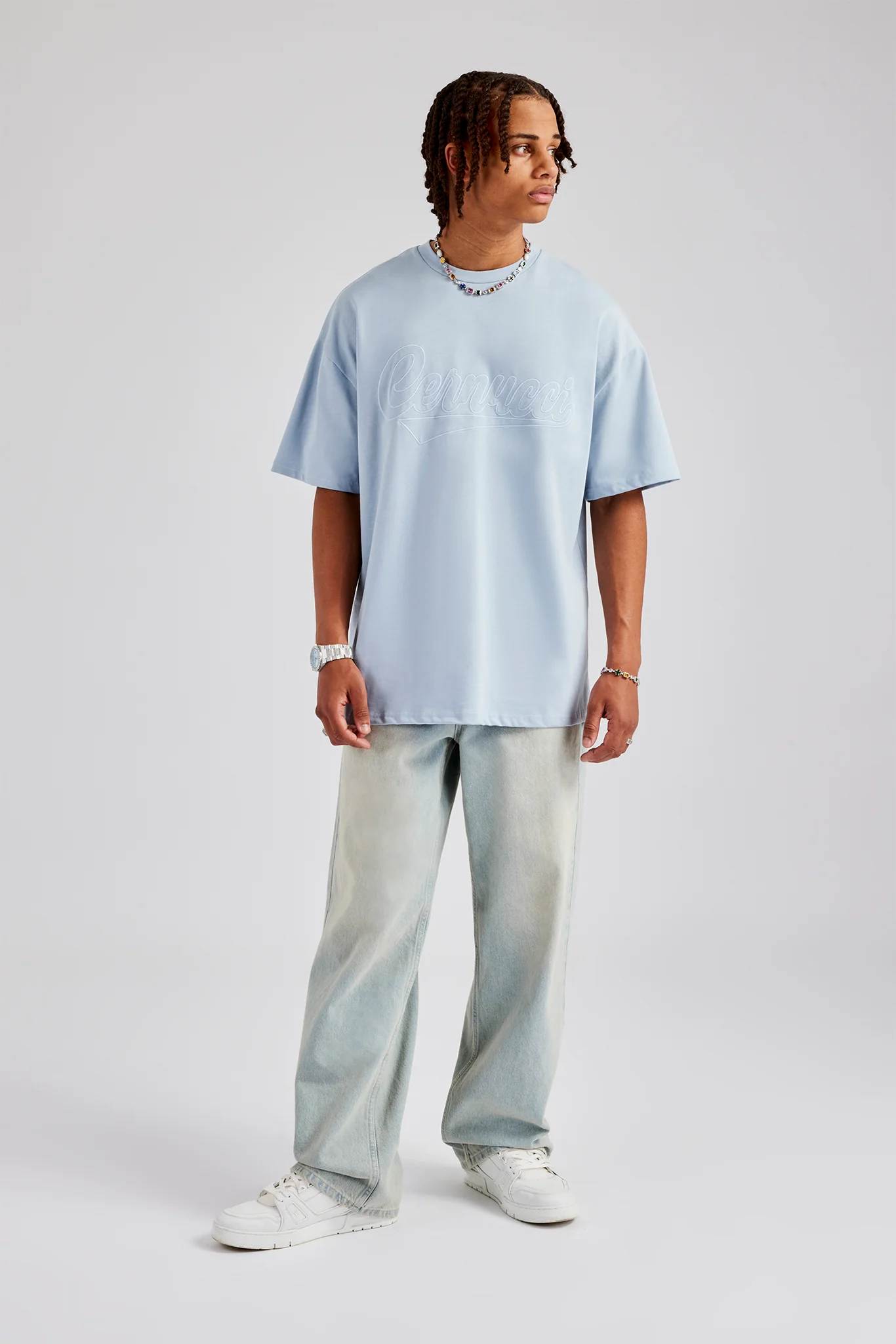 Cernucci Script Oversized T-Shirt - Light Blue - Image 3