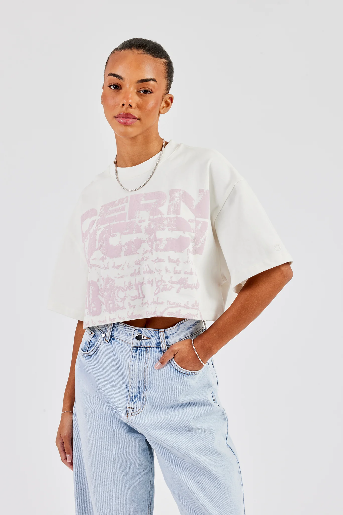 Cernucci Stacked Cropped T-Shirt - Off White