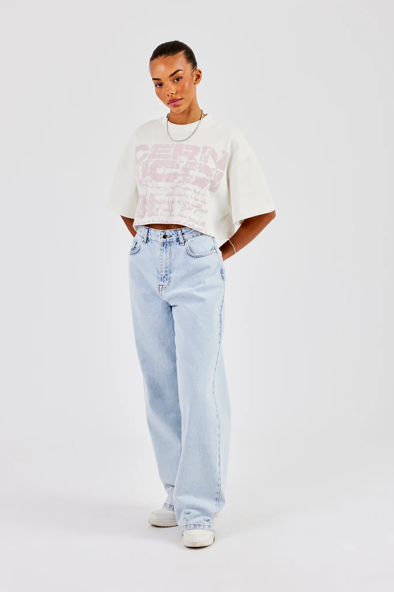 Cernucci Stacked Cropped T-Shirt - Off White - Image 5