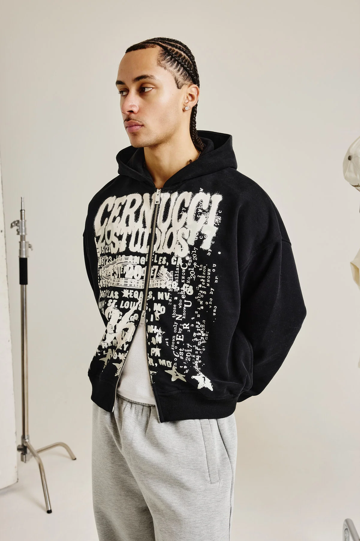 Cernucci Studios Text Print Zip Hoodie - Black - Image 2