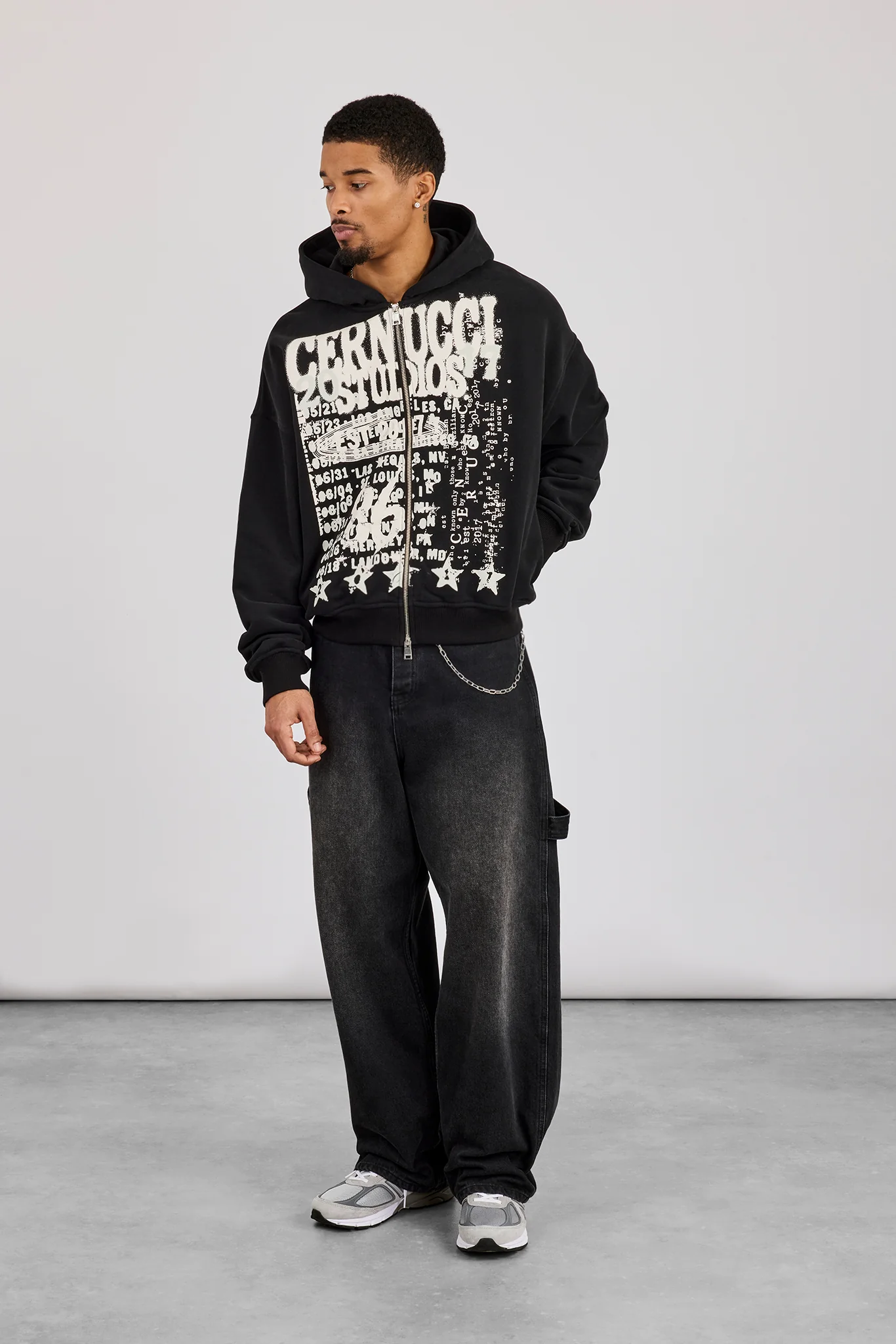 Cernucci Studios Text Print Zip Hoodie - Black - Image 3