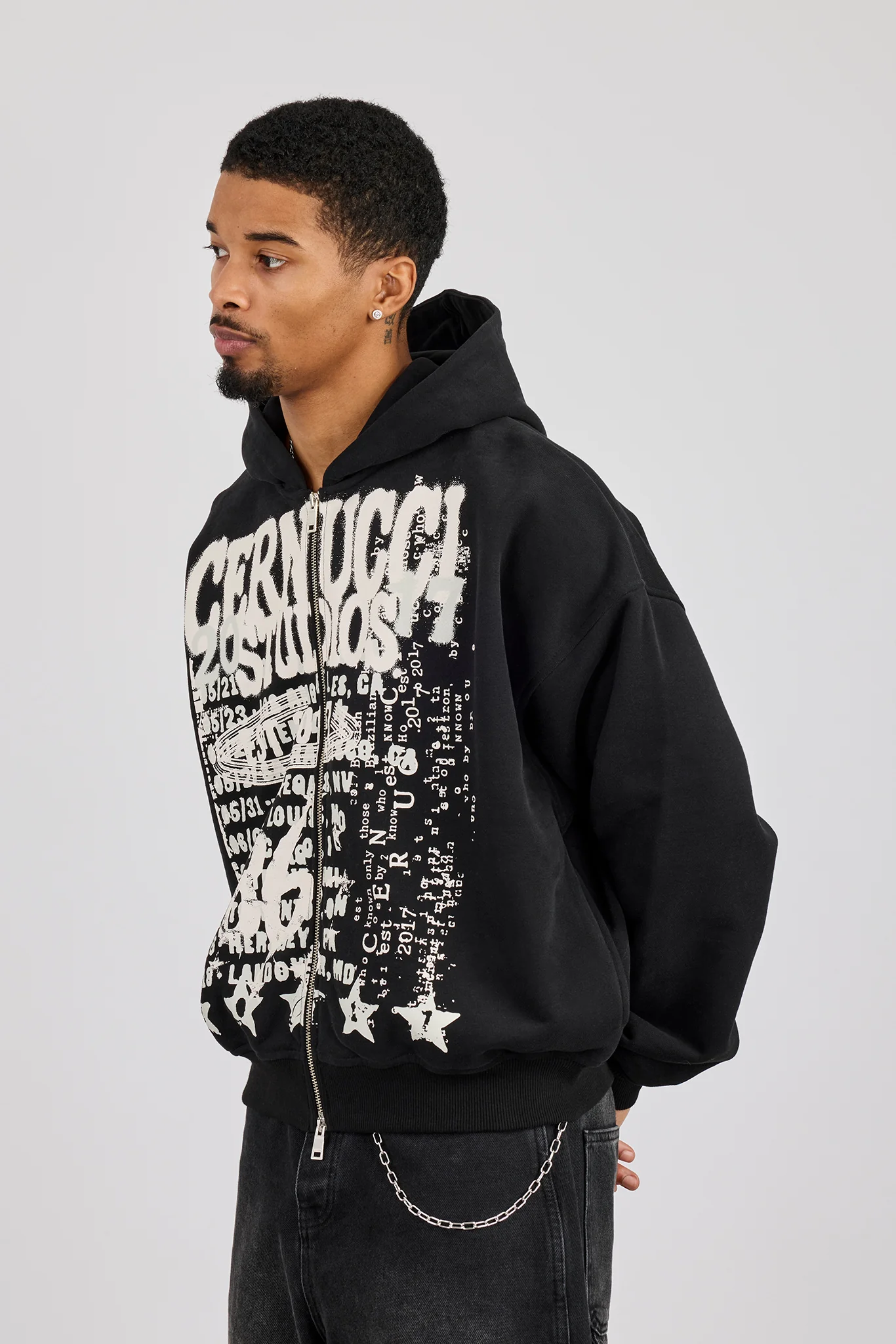 Cernucci Studios Text Print Zip Hoodie - Black - Image 4