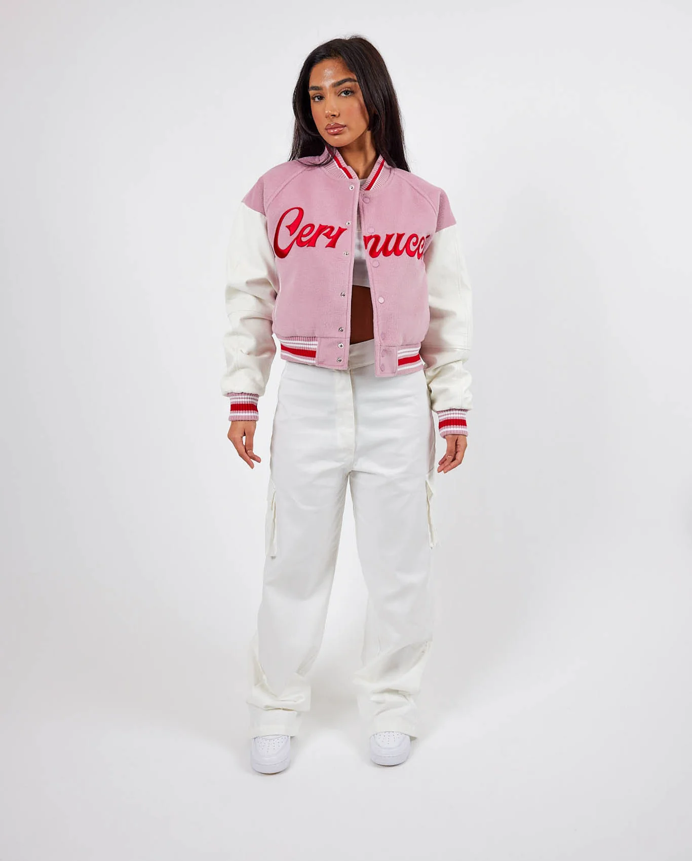 Cernucci Womens Varsity Bomber Jacket - Baby Pink - Image 2