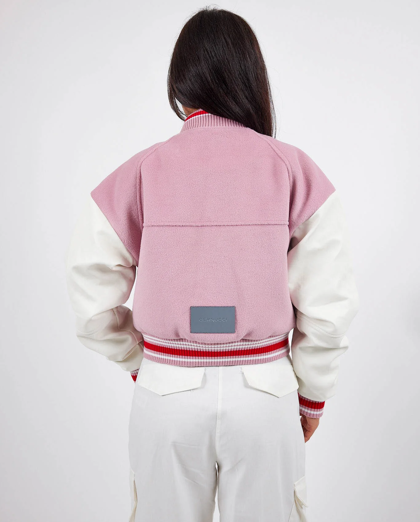 Cernucci Womens Varsity Bomber Jacket - Baby Pink - Image 3