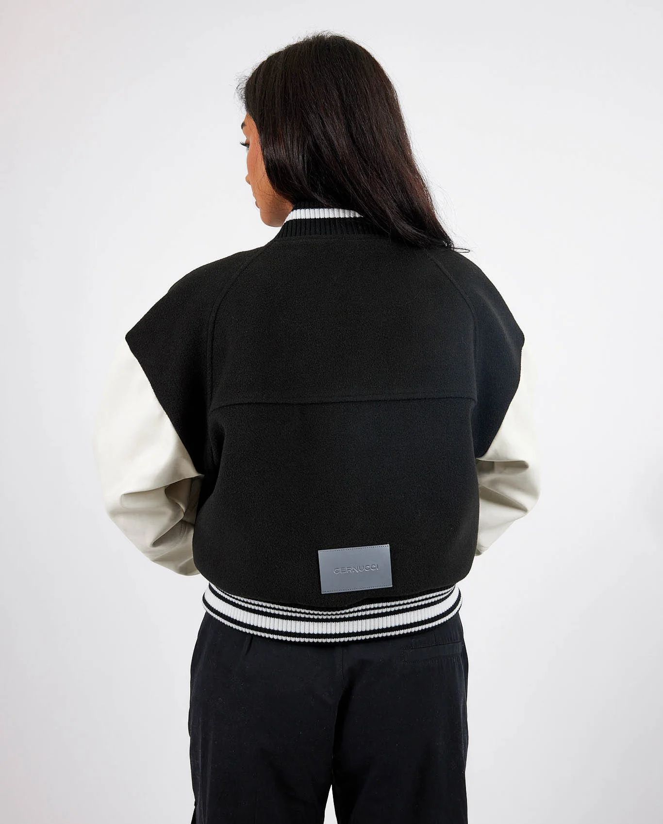 Cernucci Womens Varsity Bomber Jacket - Black - Image 3